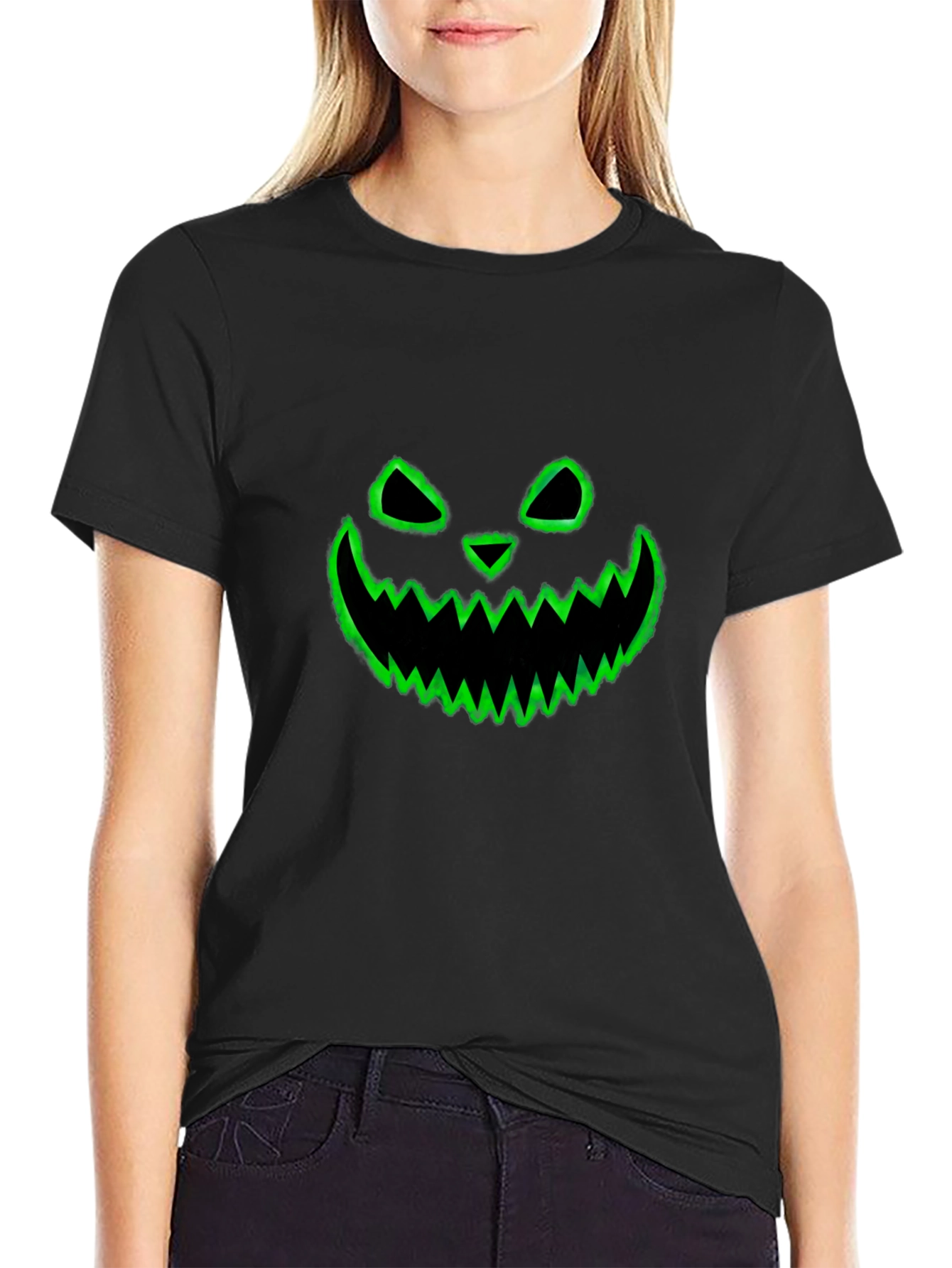 Spooky Pumpkin Face Graphic Tee - Black