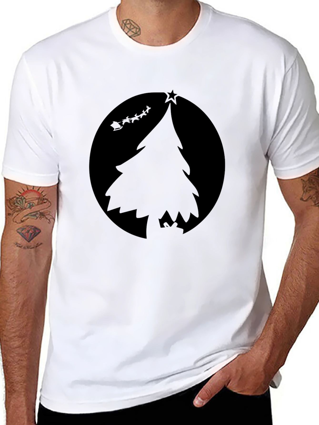 Festive Christmas Tree Graphic Tee - Black
