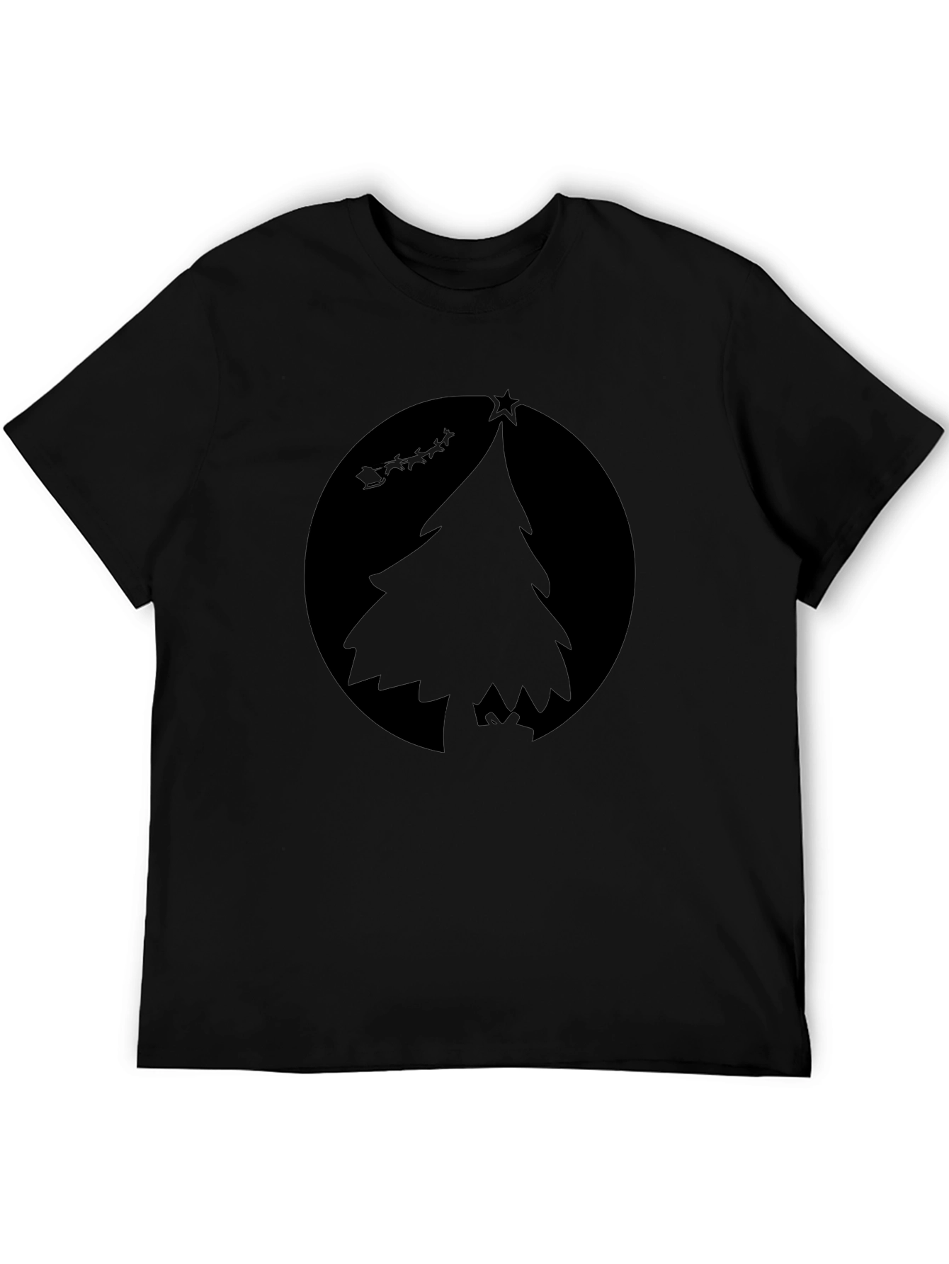 Festive Christmas Tree Graphic Tee - Black