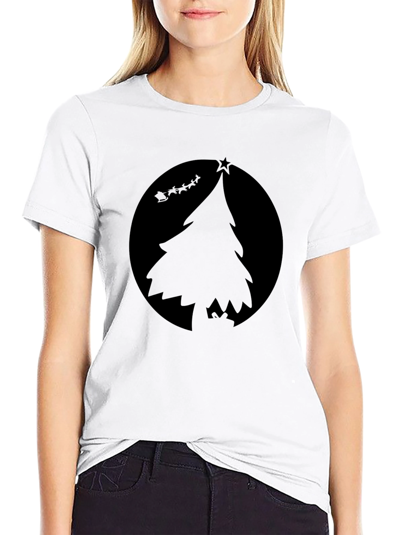 Festive Christmas Tree Graphic Tee - Black