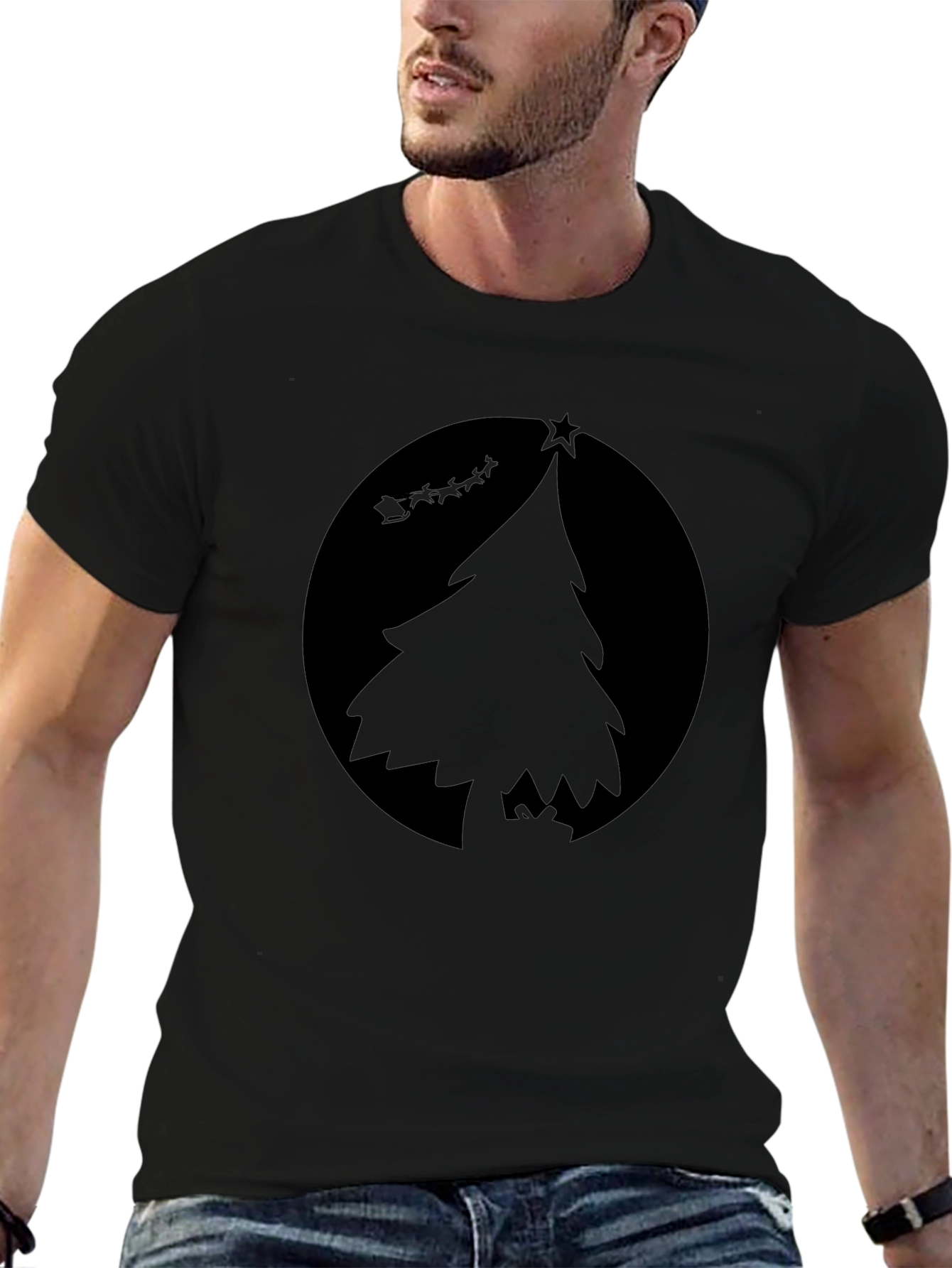 Festive Christmas Tree Graphic Tee - Black