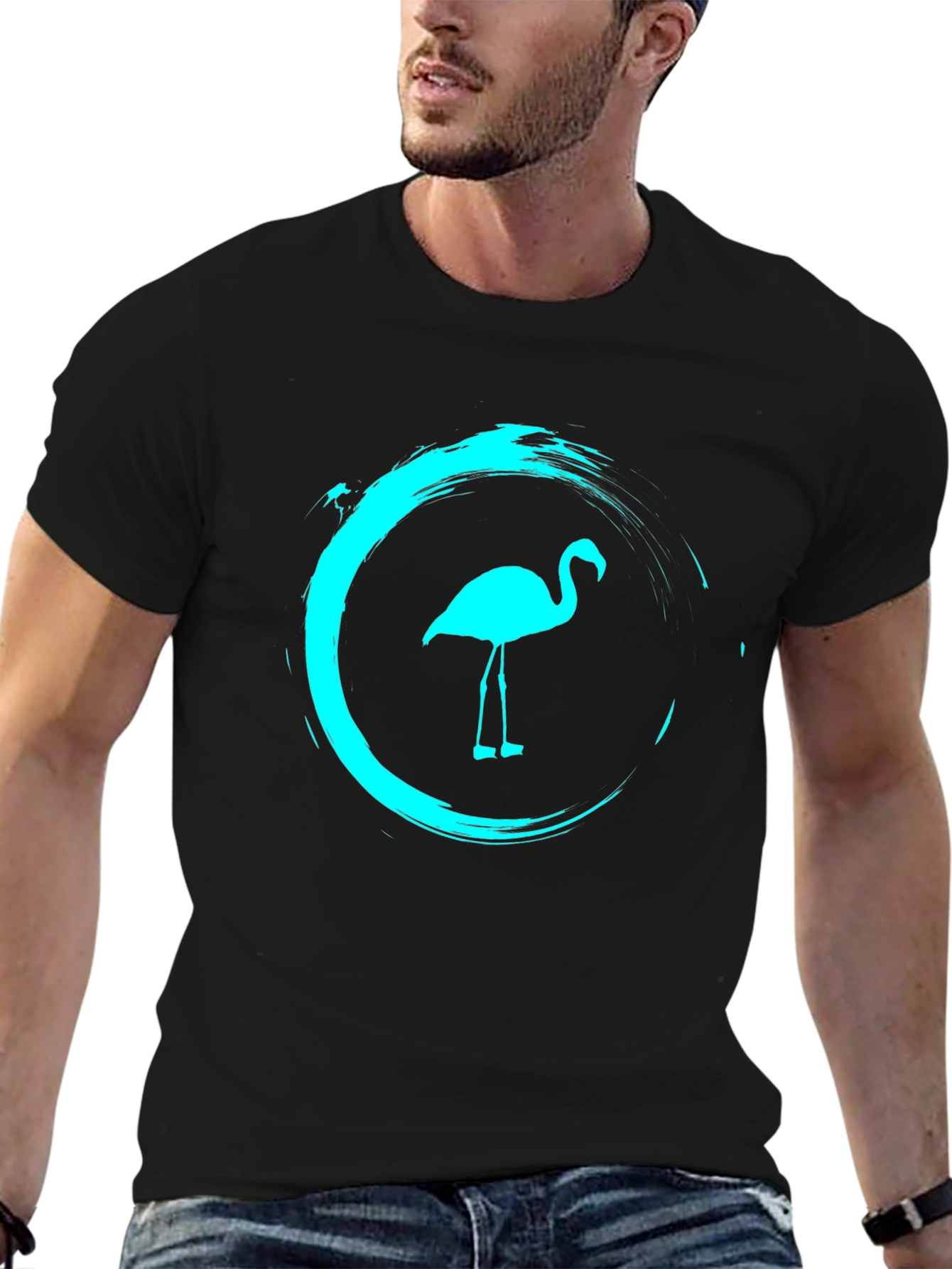 Mens Black Flamingo Graphic Tee