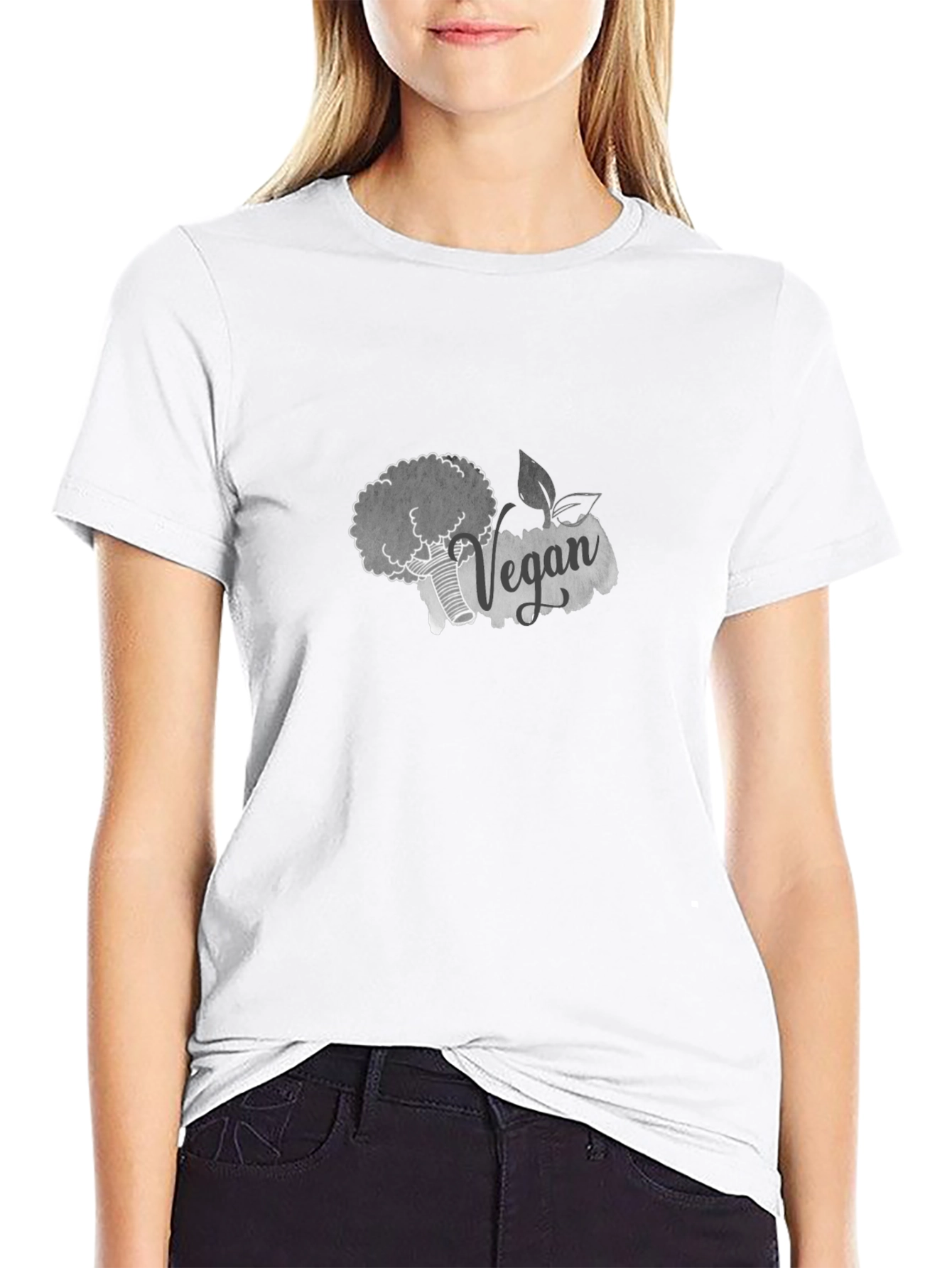 Vegan Broccoli Graphic Tee - Black Cotton T-Shirt