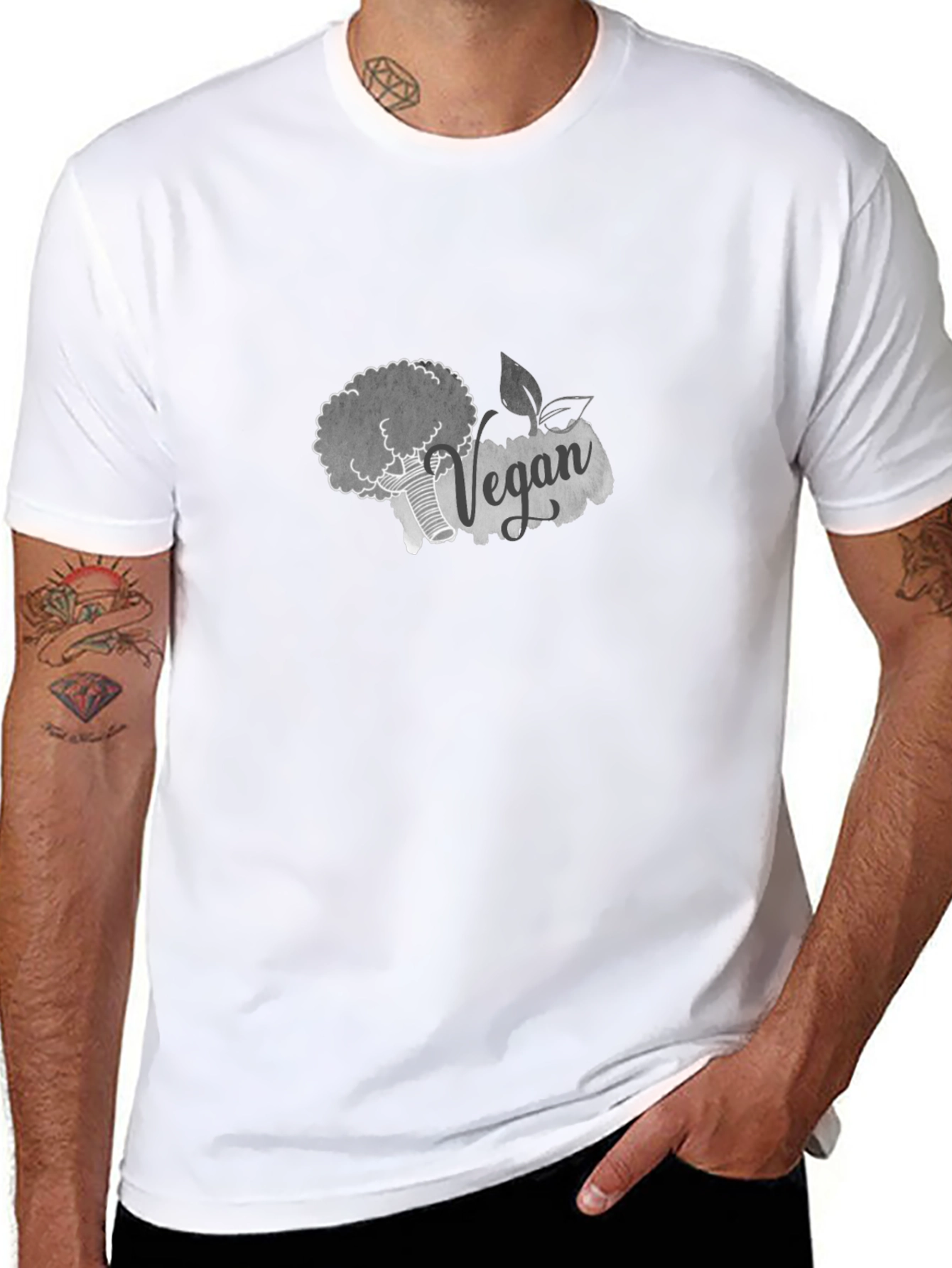 Vegan Broccoli Graphic Tee - Black Cotton T-Shirt