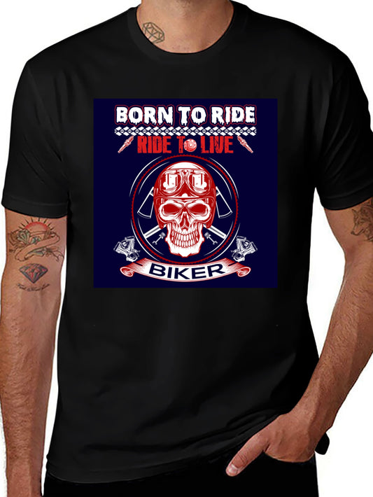 Biker Skull Graphic T-Shirt - Born to Ride Tee