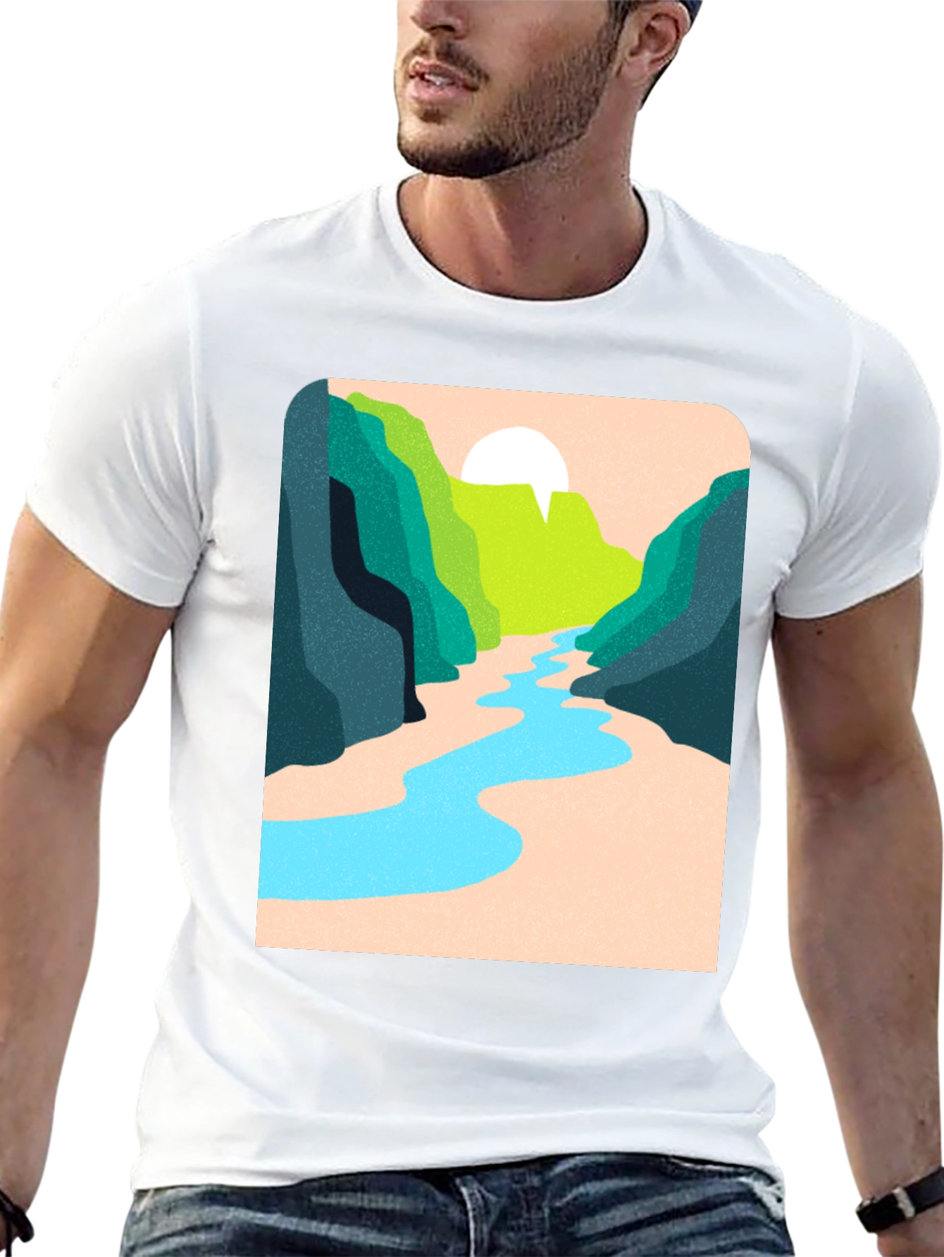 Nature River Graphic Tee - Unisex Casual Black T-Shirt