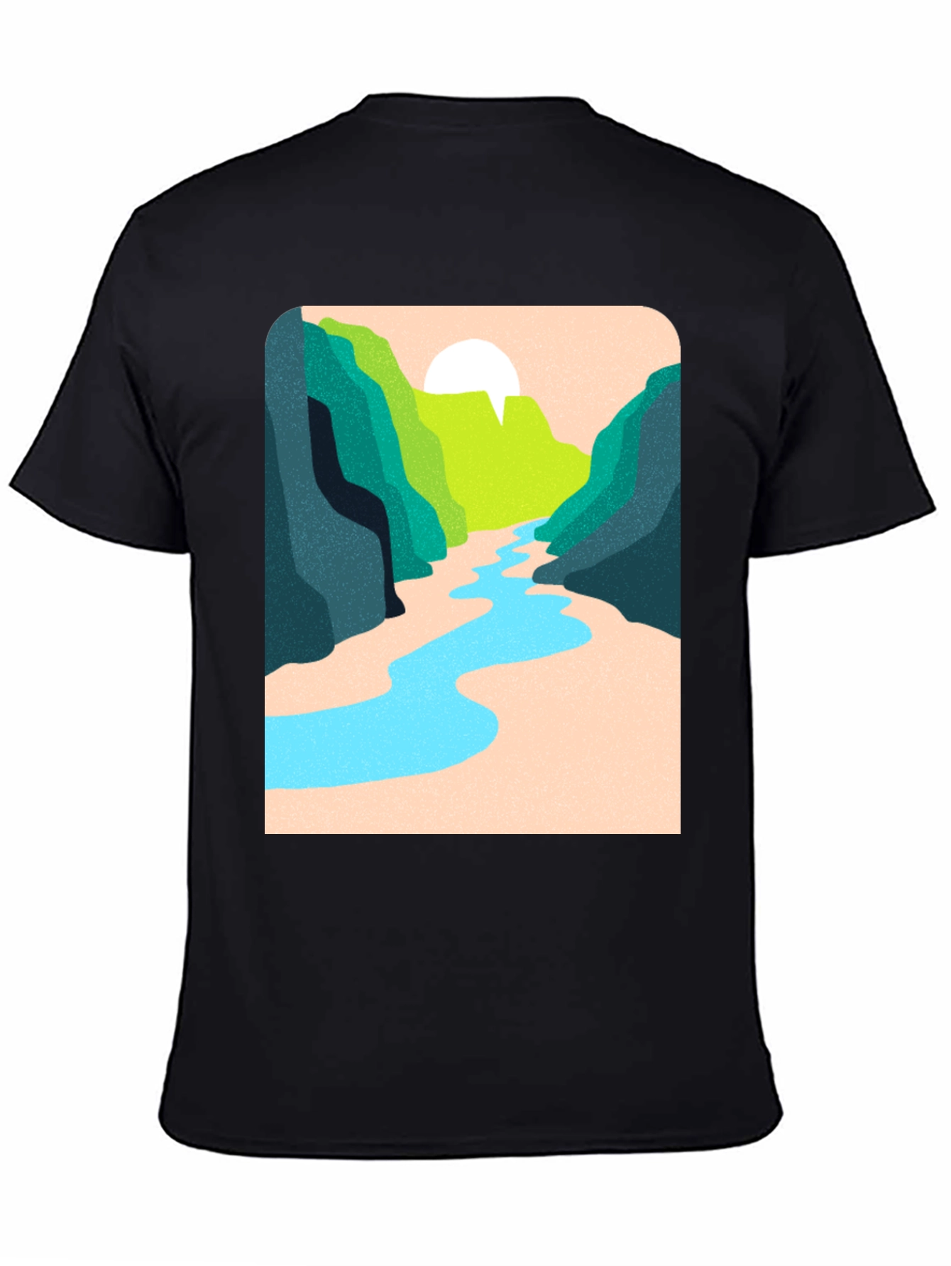 Nature River Graphic Tee - Unisex Casual Black T-Shirt
