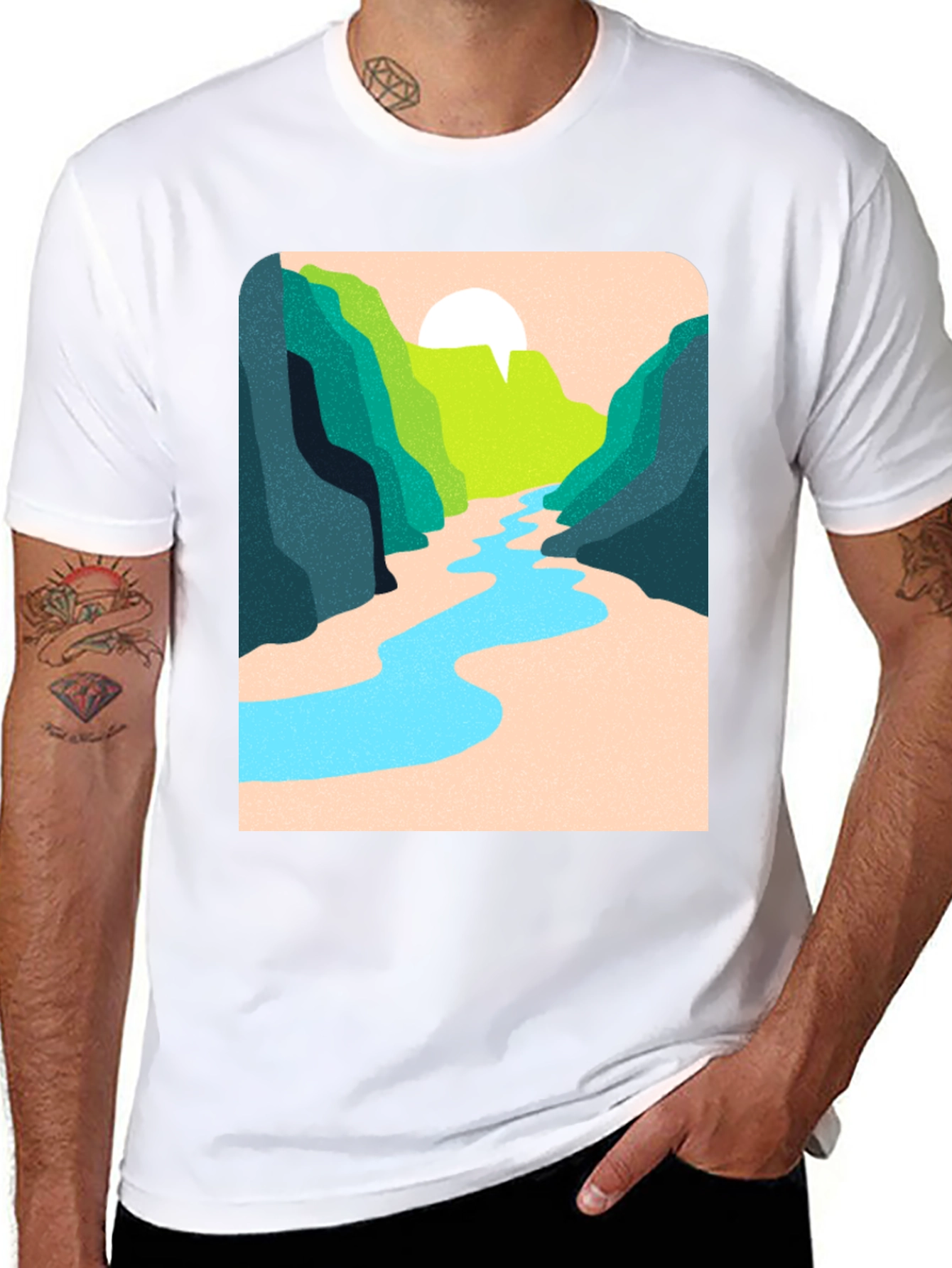 Nature River Graphic Tee - Unisex Casual Black T-Shirt