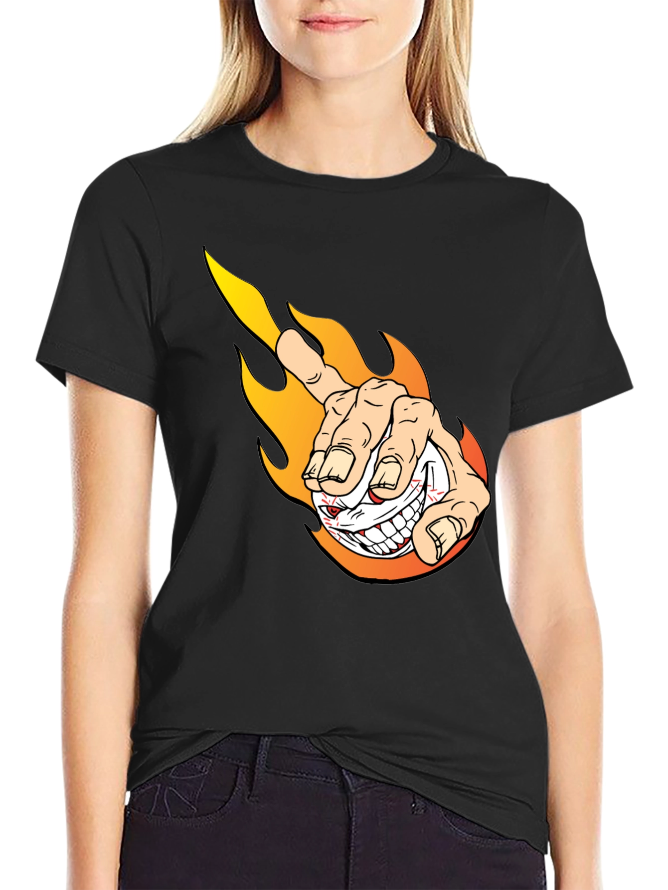Fiery Finger Point Graphic Tee - Bold Black T-Shirt