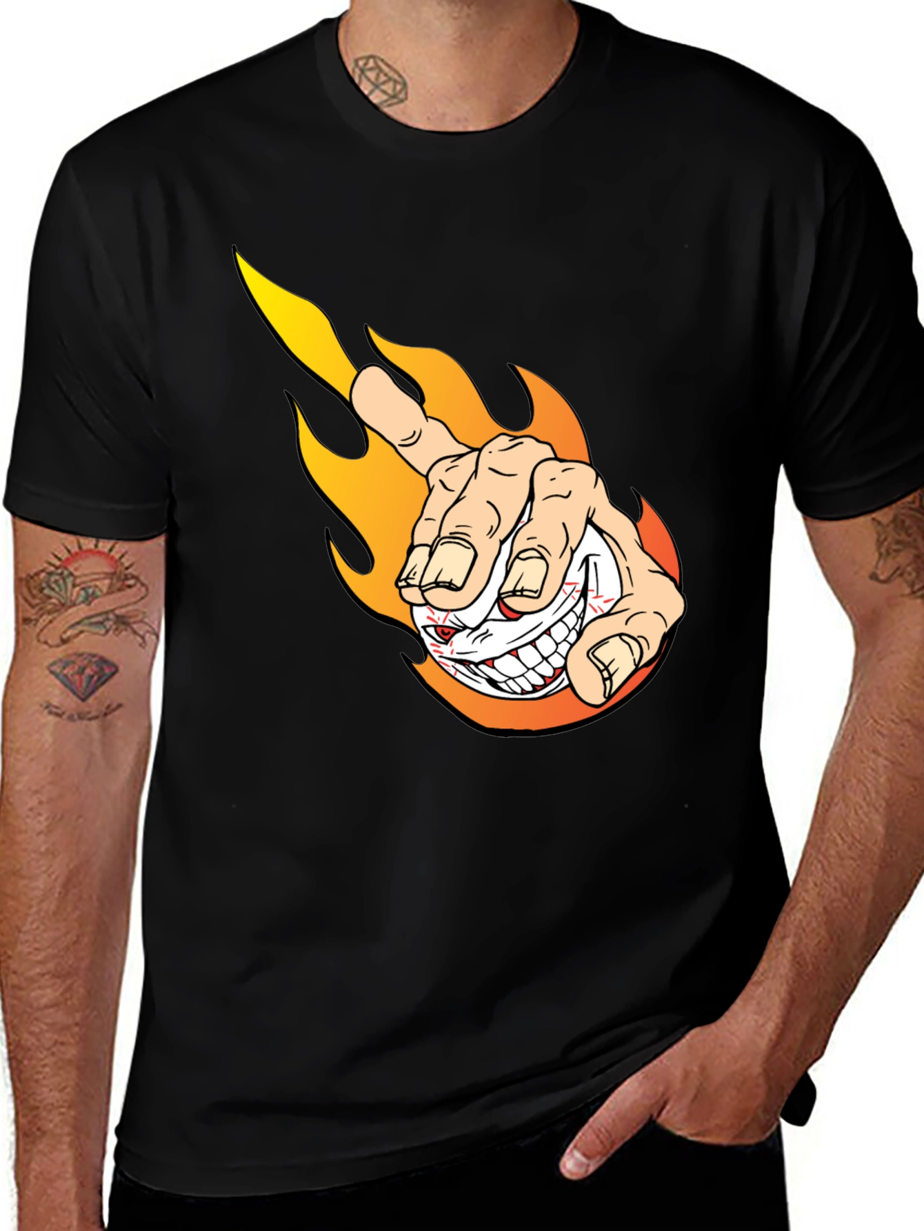 Fiery Finger Point Graphic Tee - Bold Black T-Shirt