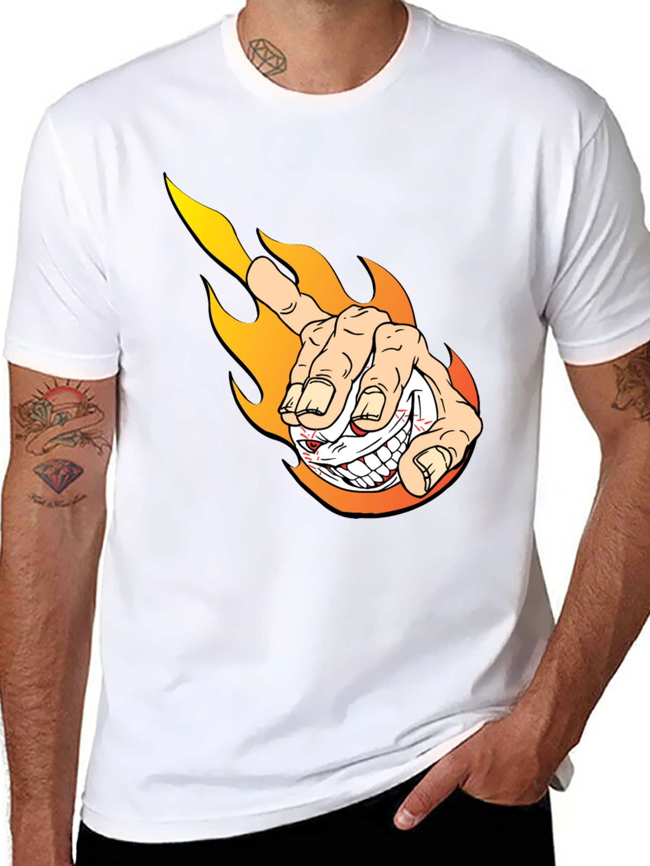 Fiery Finger Point Graphic Tee - Bold Black T-Shirt