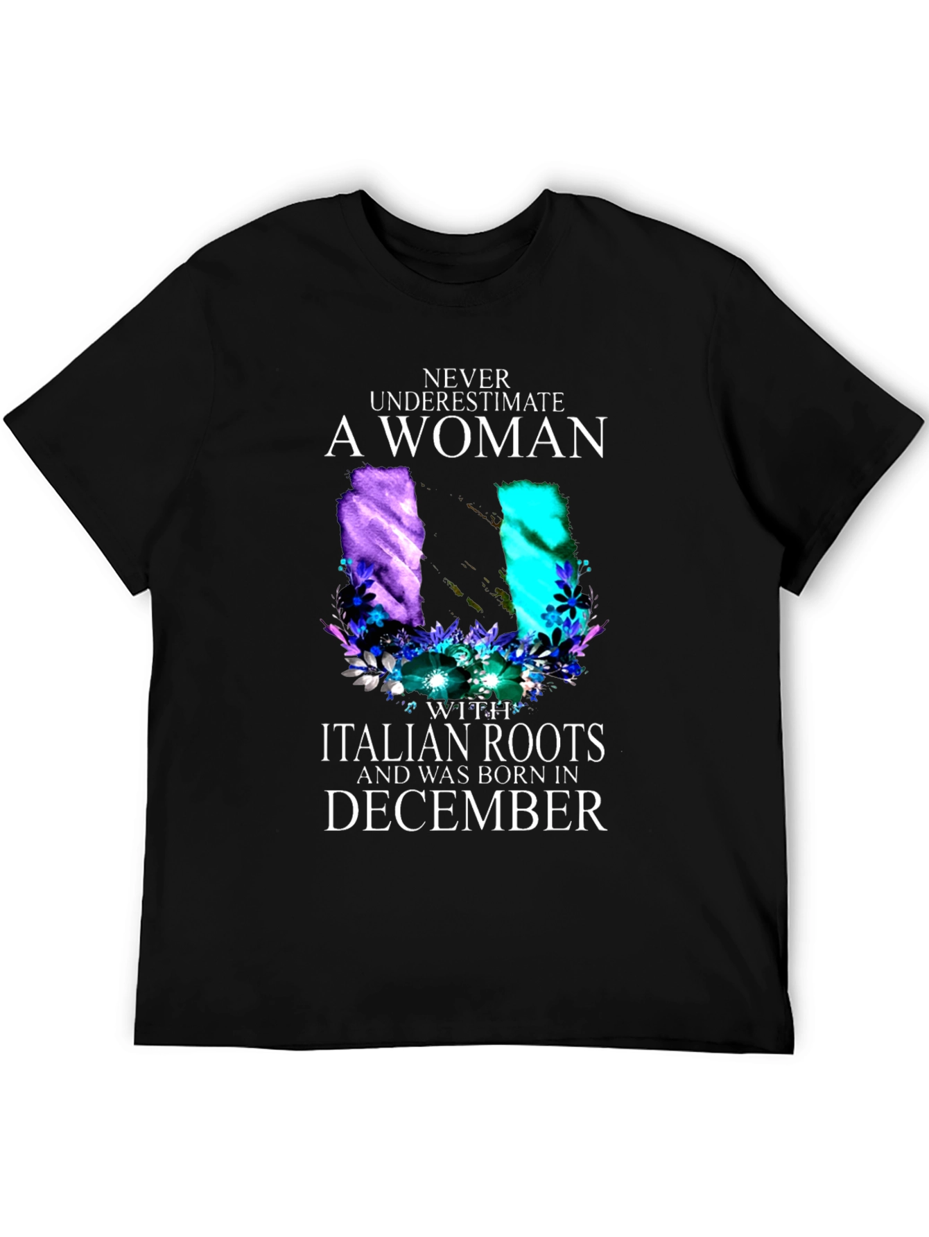 Italian Roots Womans December Birthday Black T-Shirt