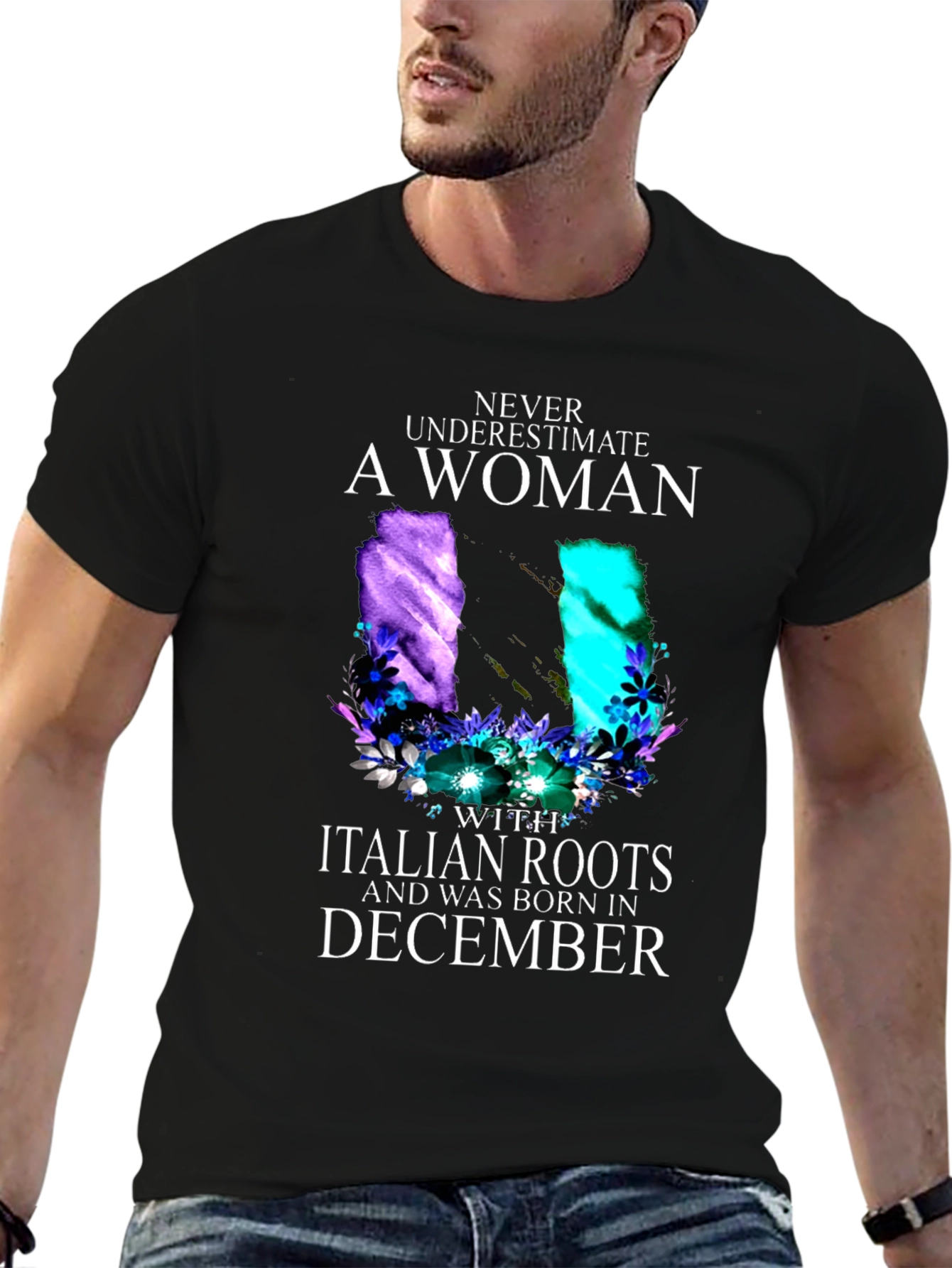 Italian Roots Womans December Birthday Black T-Shirt