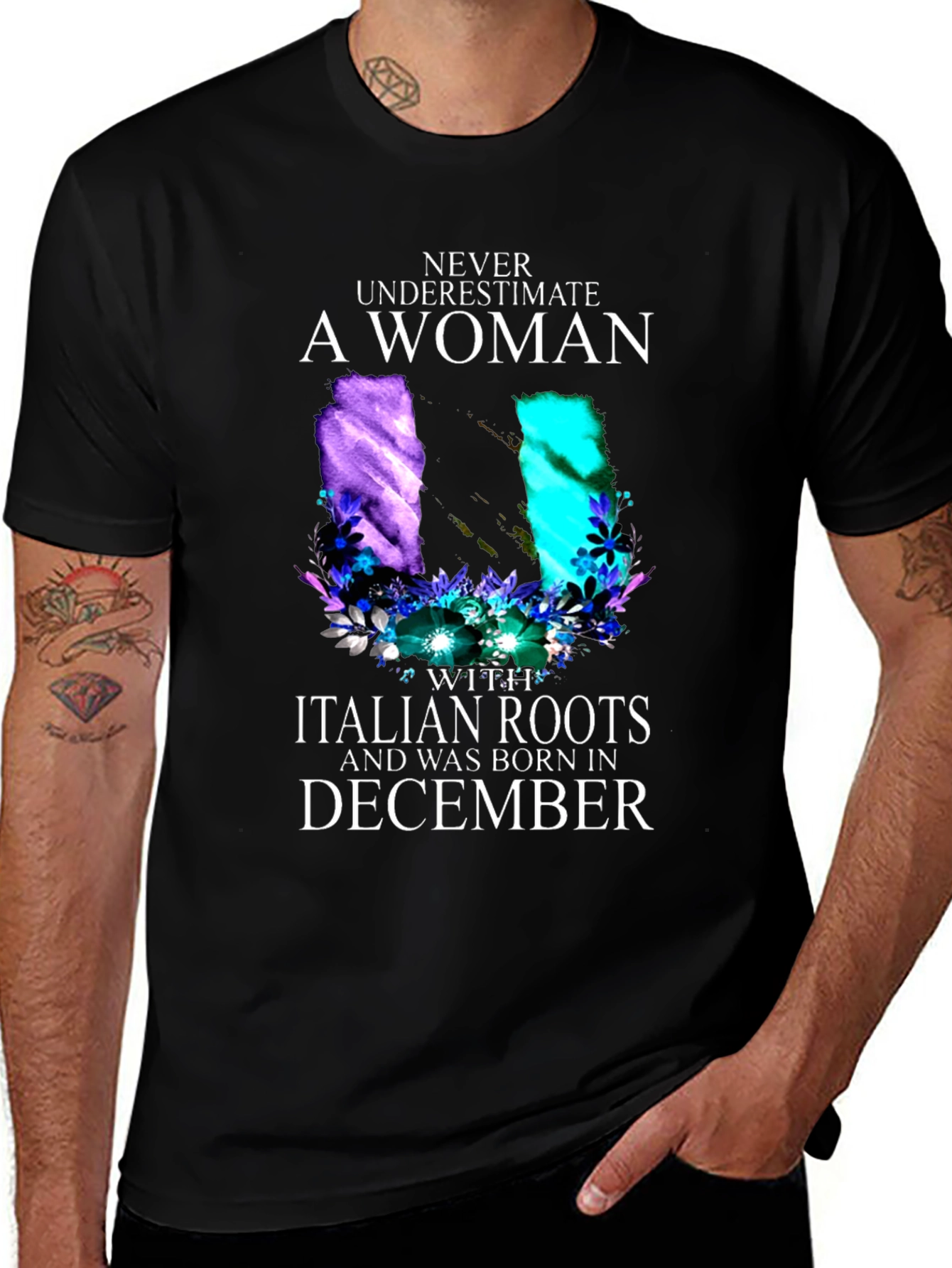 Italian Roots Womans December Birthday Black T-Shirt