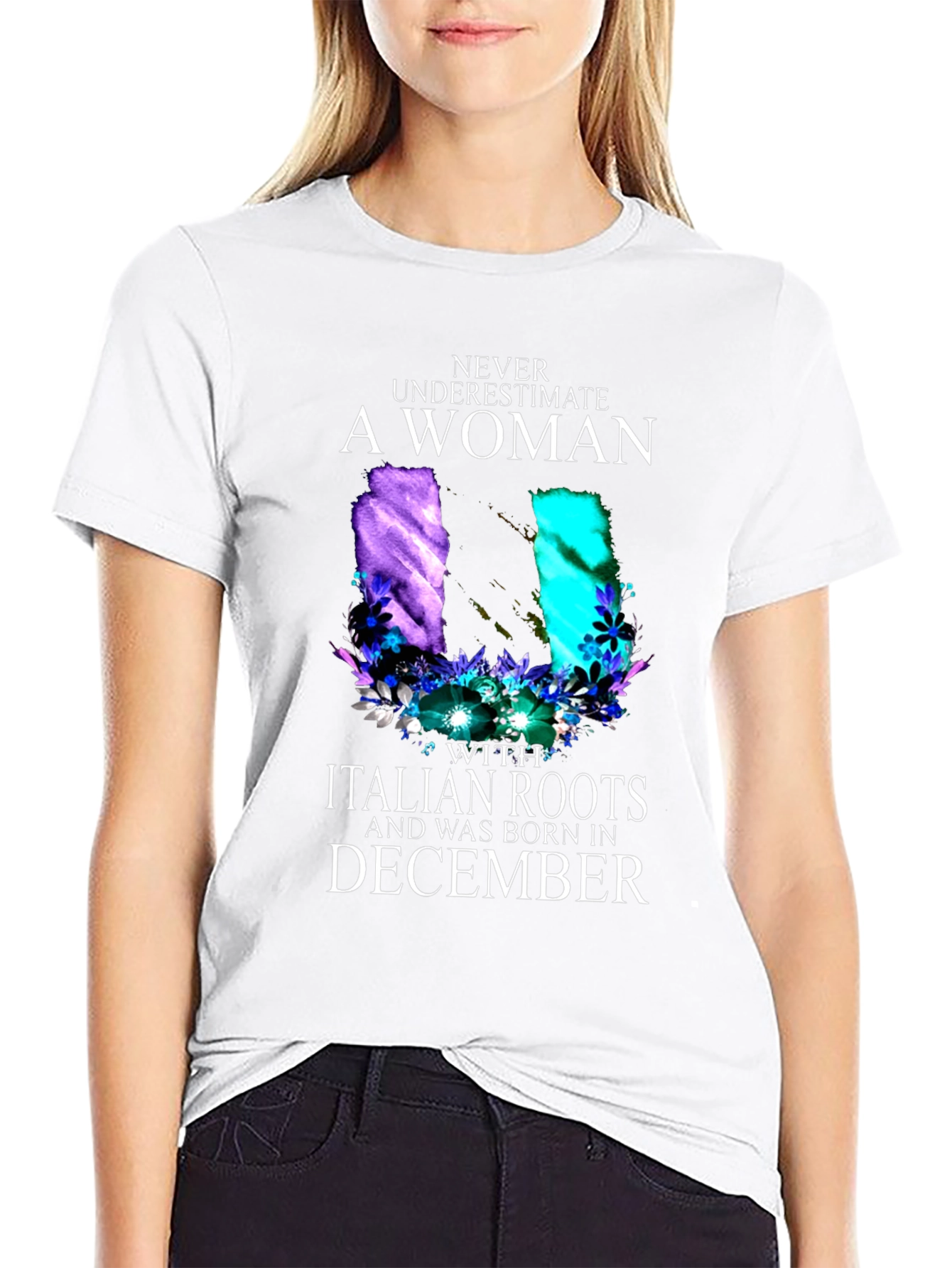 Italian Roots Womans December Birthday Black T-Shirt