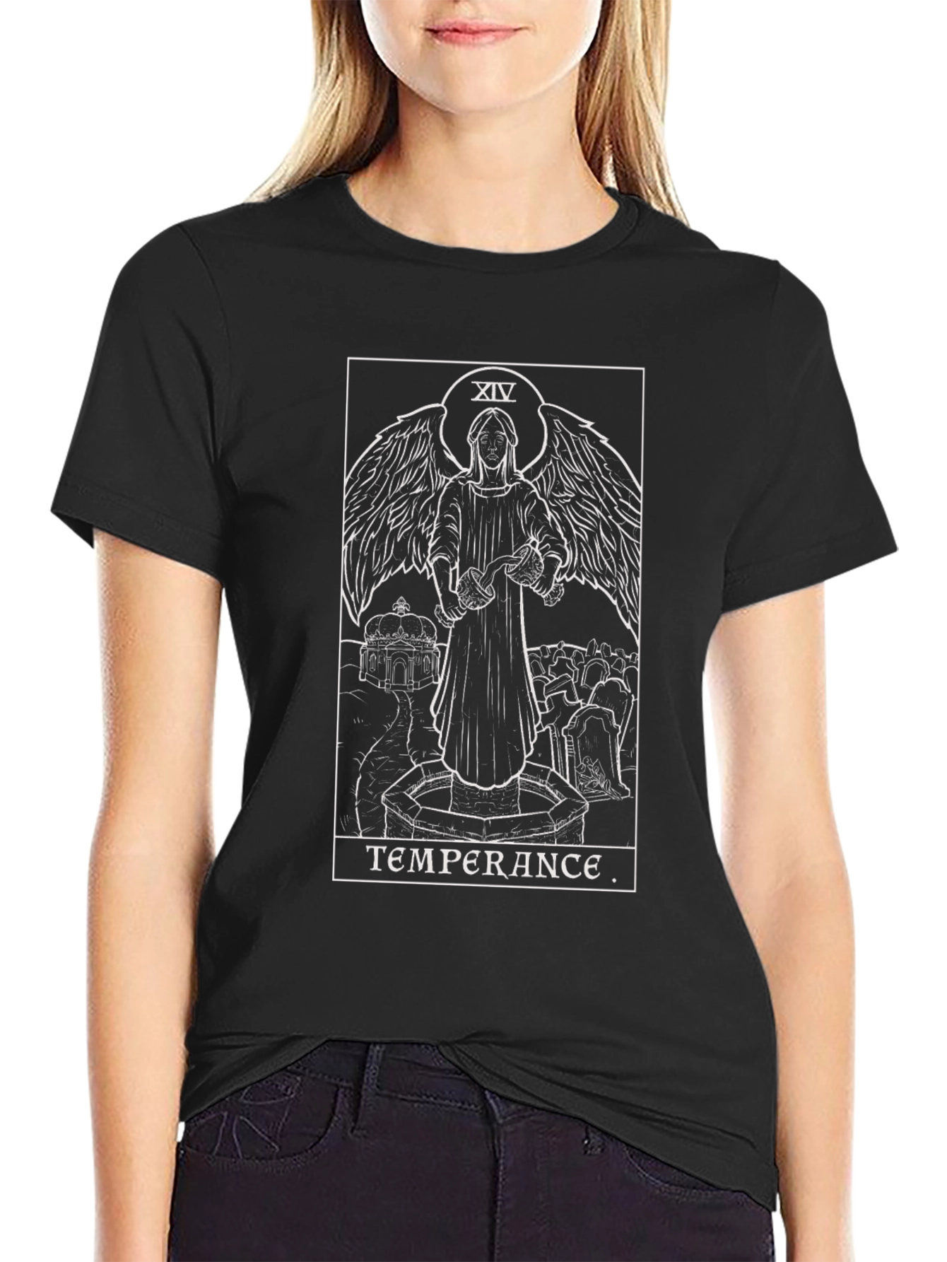 Temperance Tarot Card Graphic Tee - Unisex Black T-Shirt