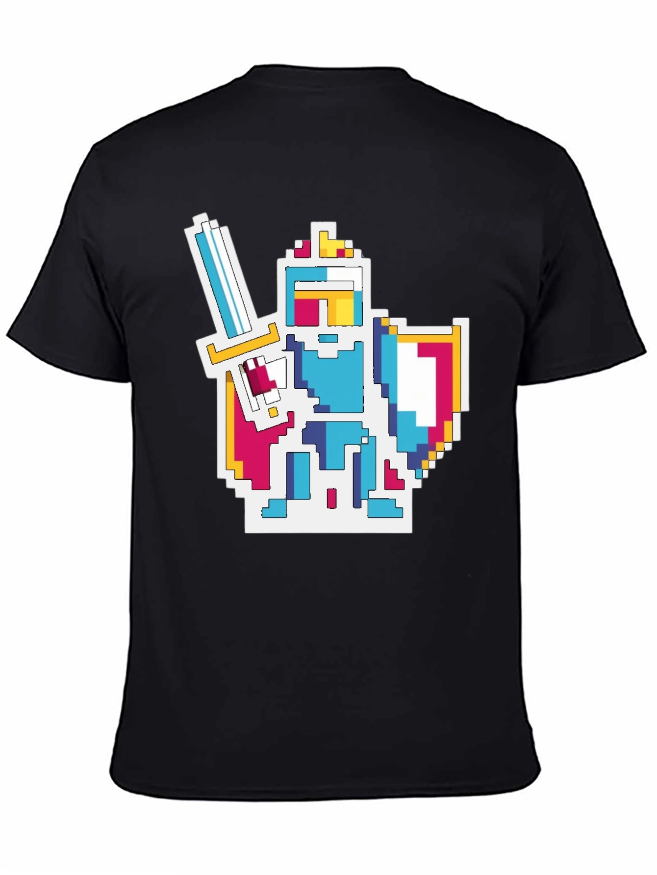 Pixel Knight Graphic Tee - Black Cotton Blend T-Shirt