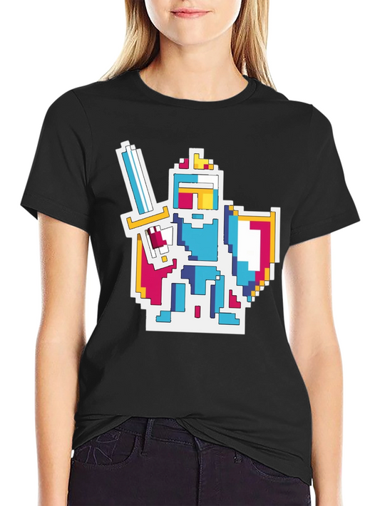 Pixel Knight Graphic Tee - Black Cotton Blend T-Shirt