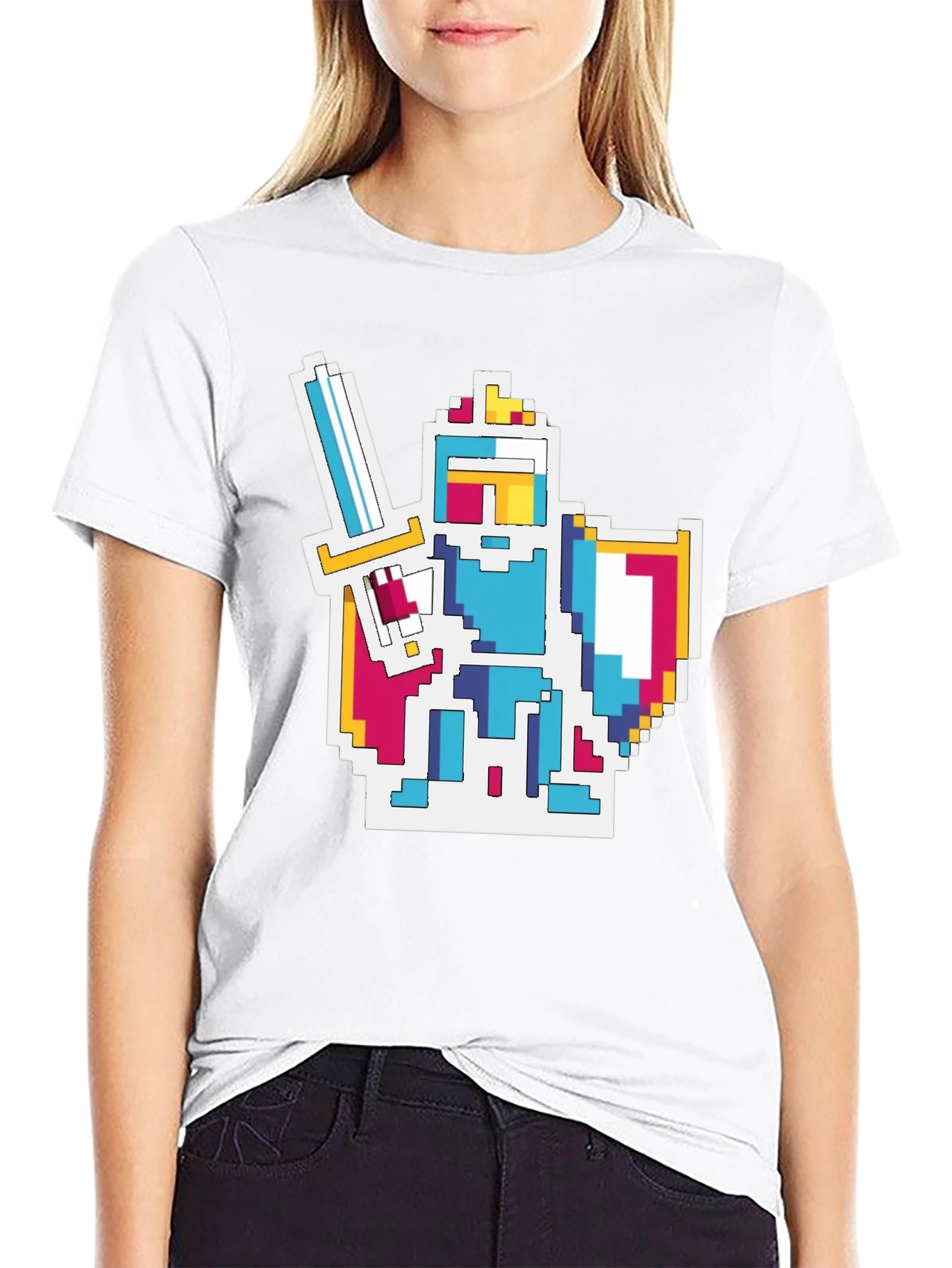 Pixel Knight Graphic Tee - Black Cotton Blend T-Shirt