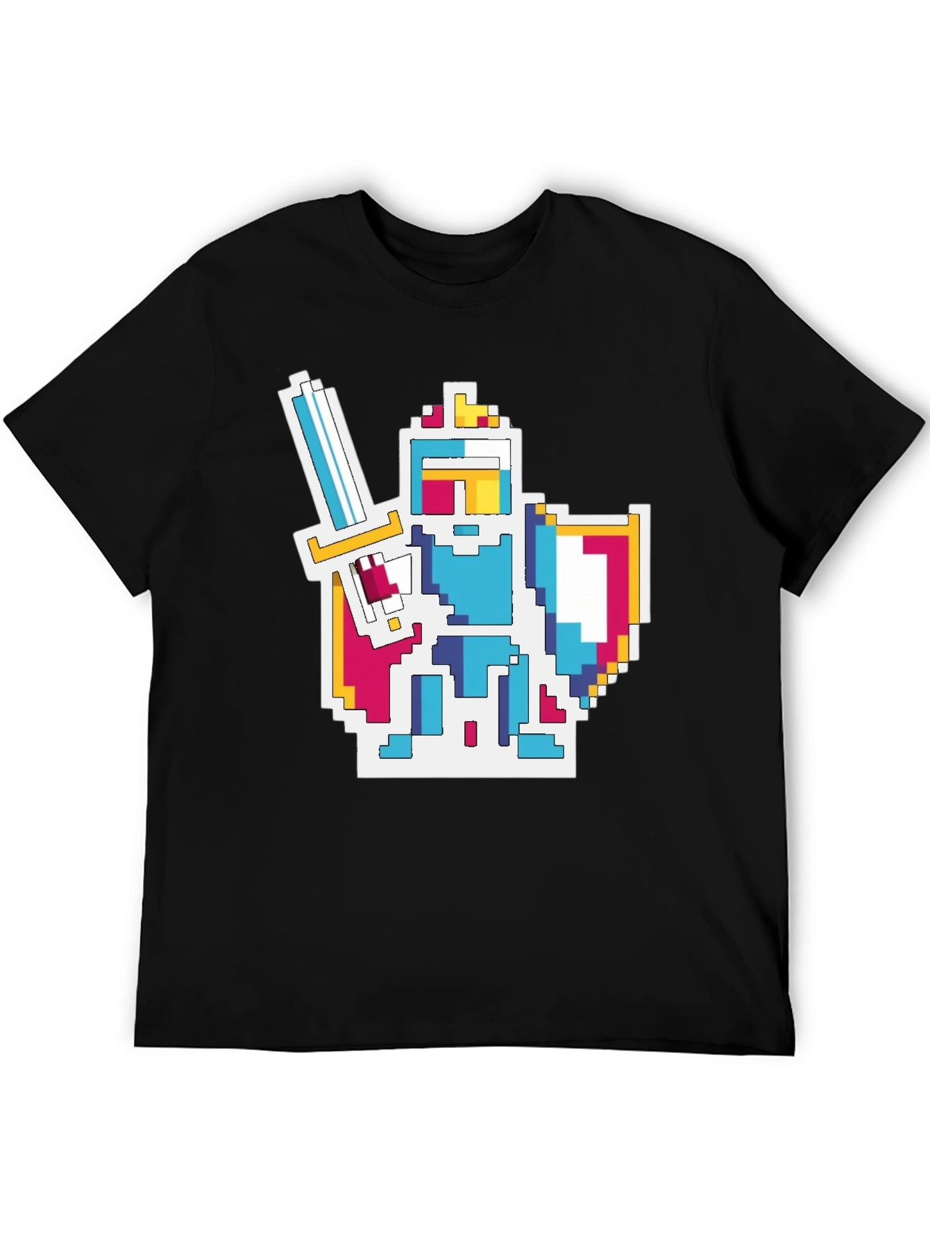 Pixel Knight Graphic Tee - Black Cotton Blend T-Shirt