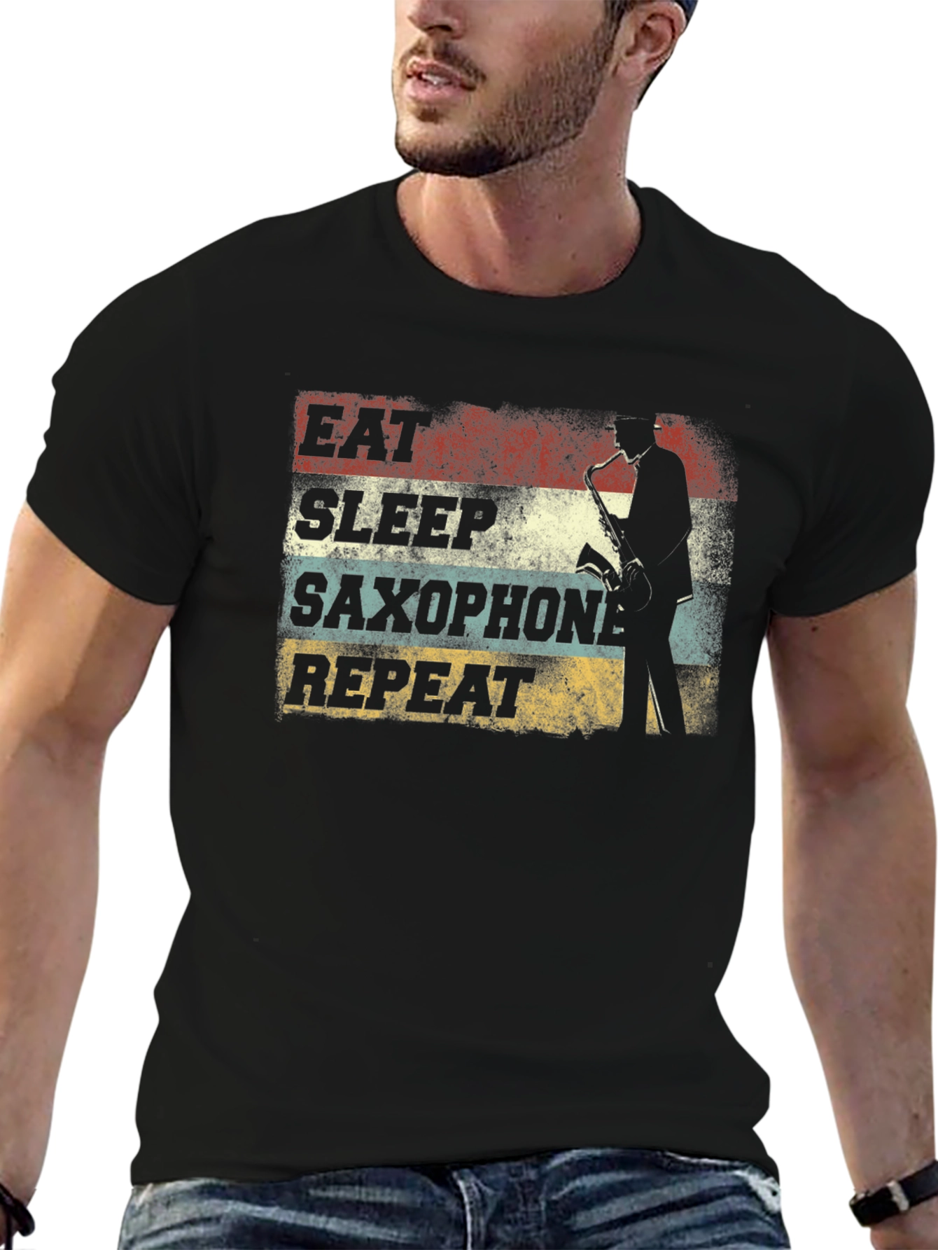 Eat Sleep Saxophone Repeat Black T-Shirt