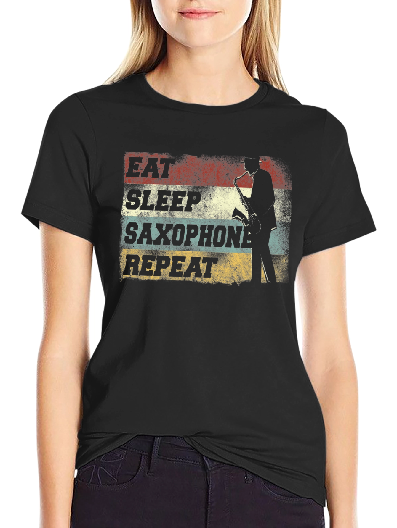 Eat Sleep Saxophone Repeat Black T-Shirt