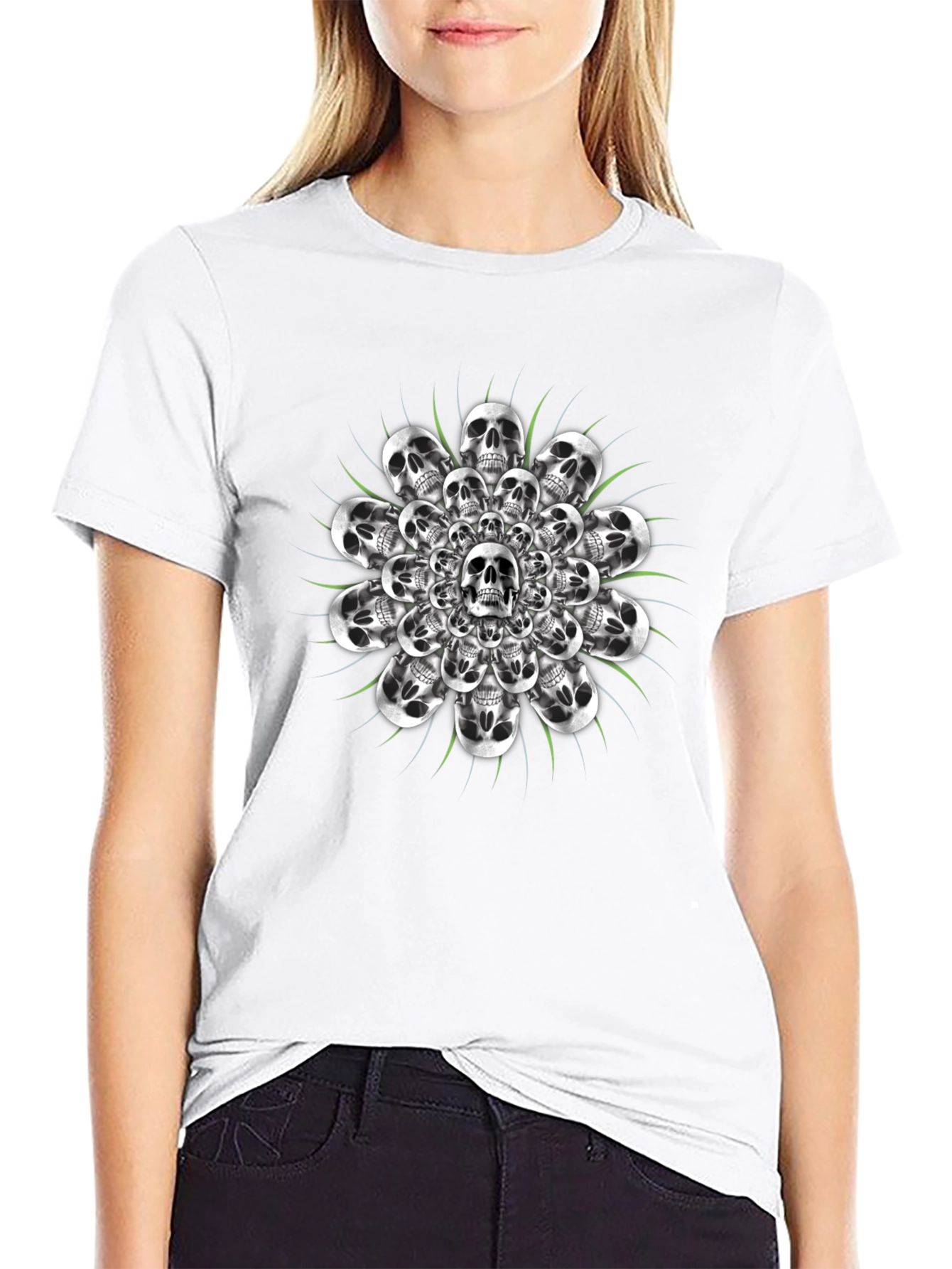 Skull Mandala Graphic Tee - Black Cotton