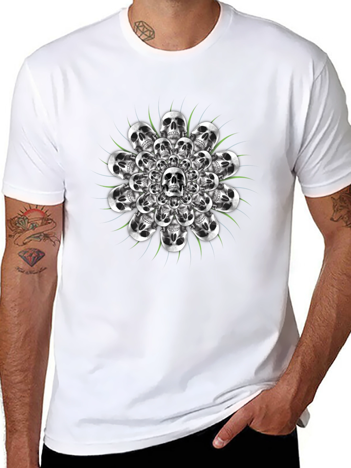 Skull Mandala Graphic Tee - Black Cotton