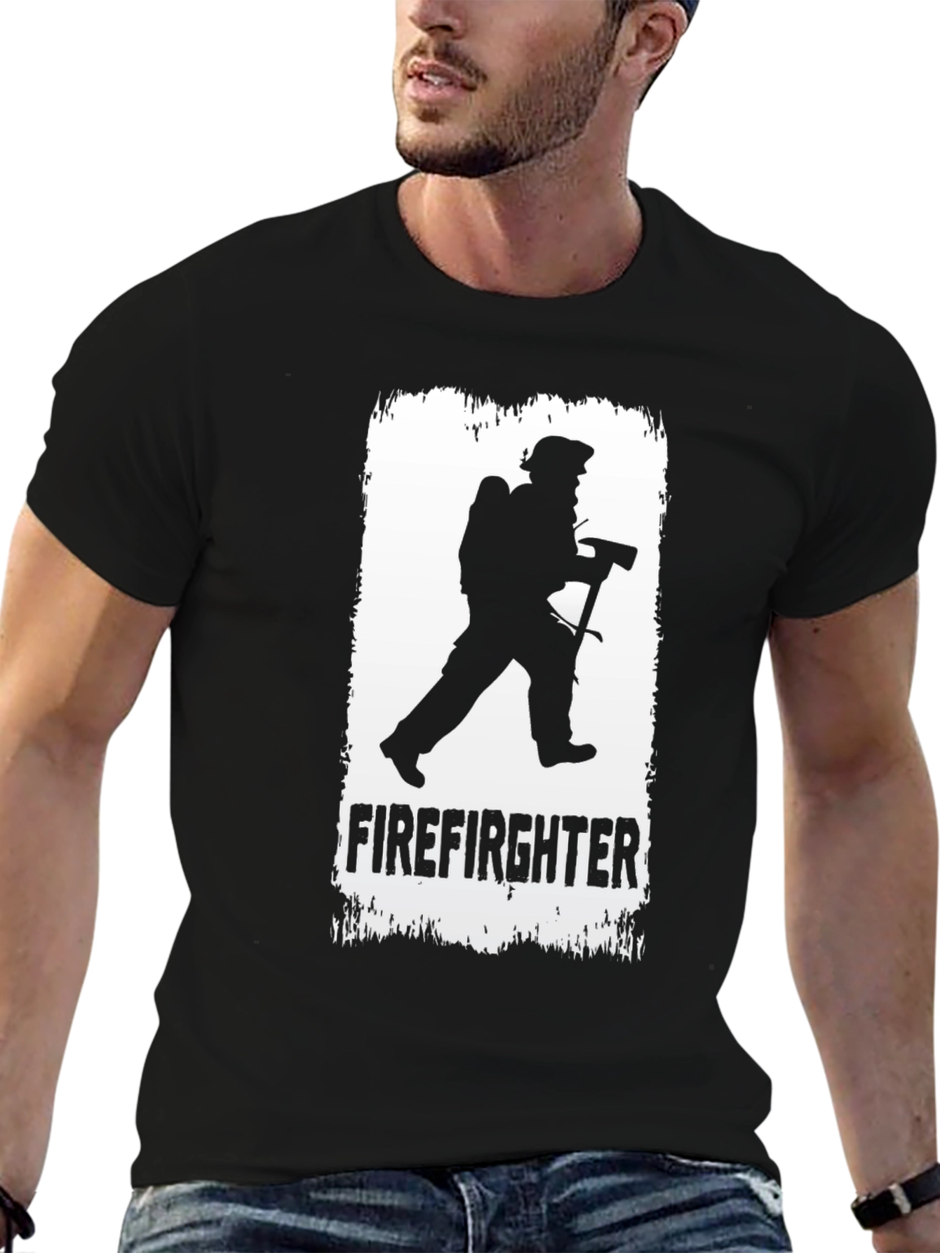 Firefighter Silhouette T-Shirt - Black Cotton Tee