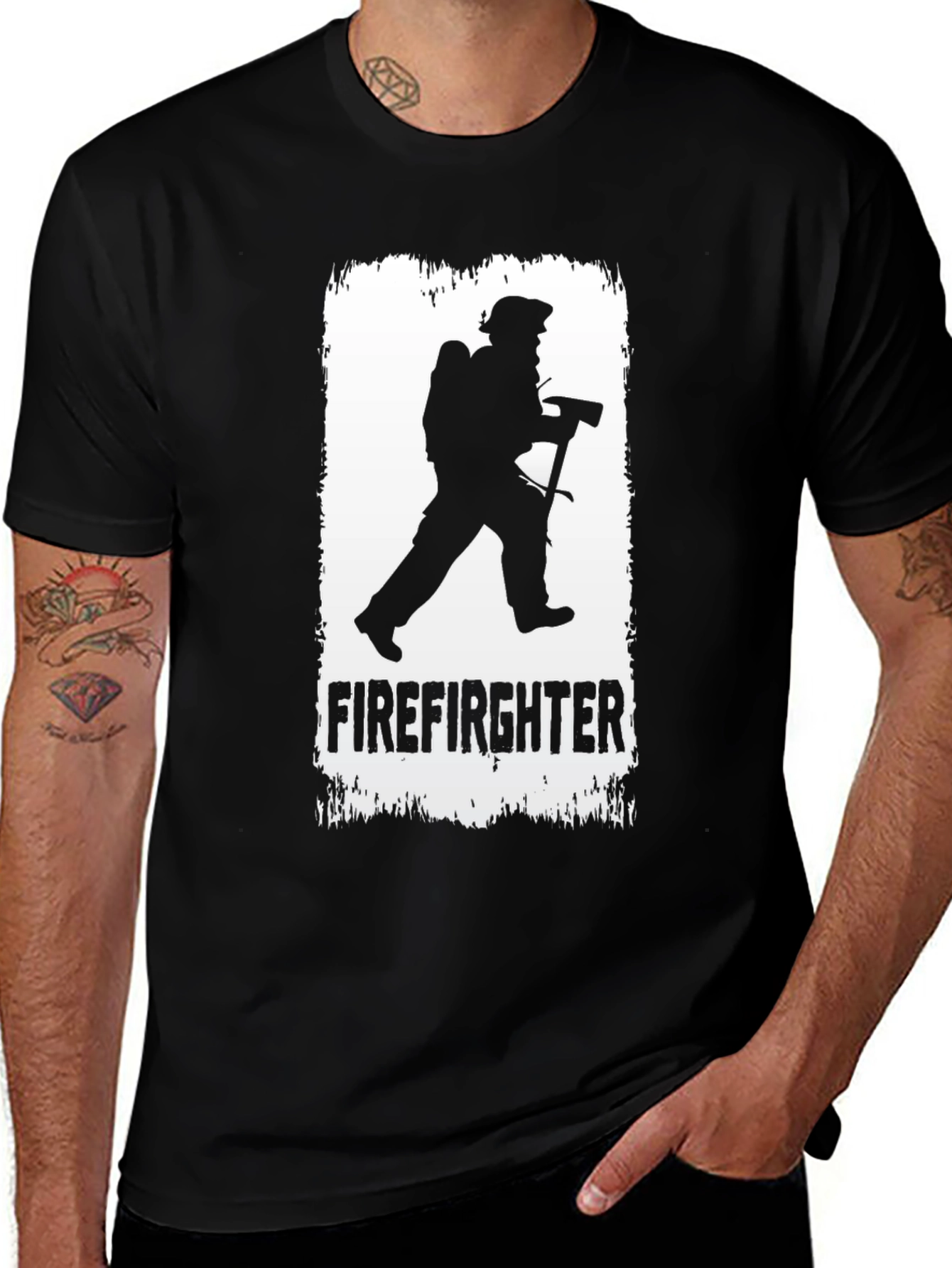Firefighter Silhouette T-Shirt - Black Cotton Tee