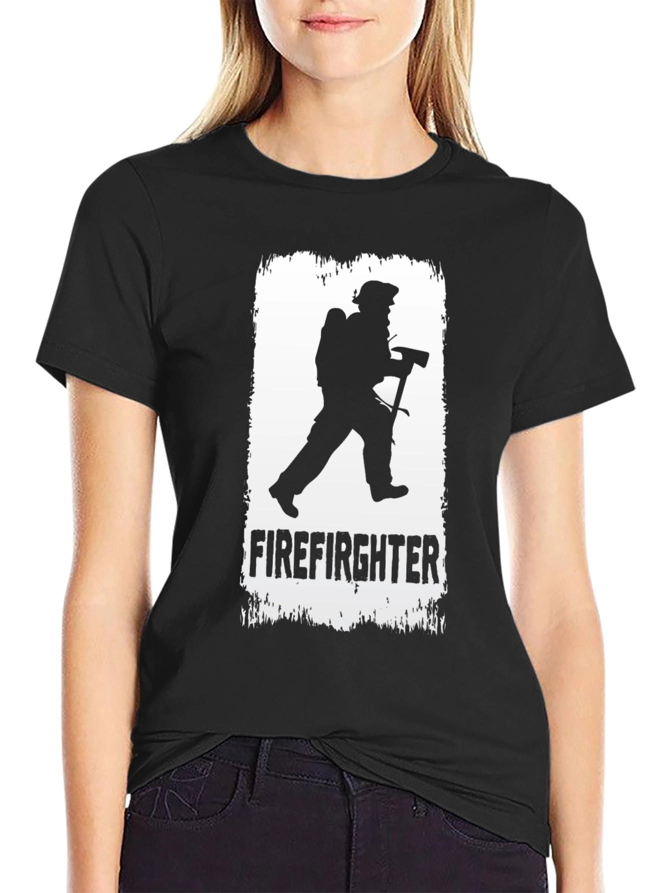 Firefighter Silhouette T-Shirt - Black Cotton Tee