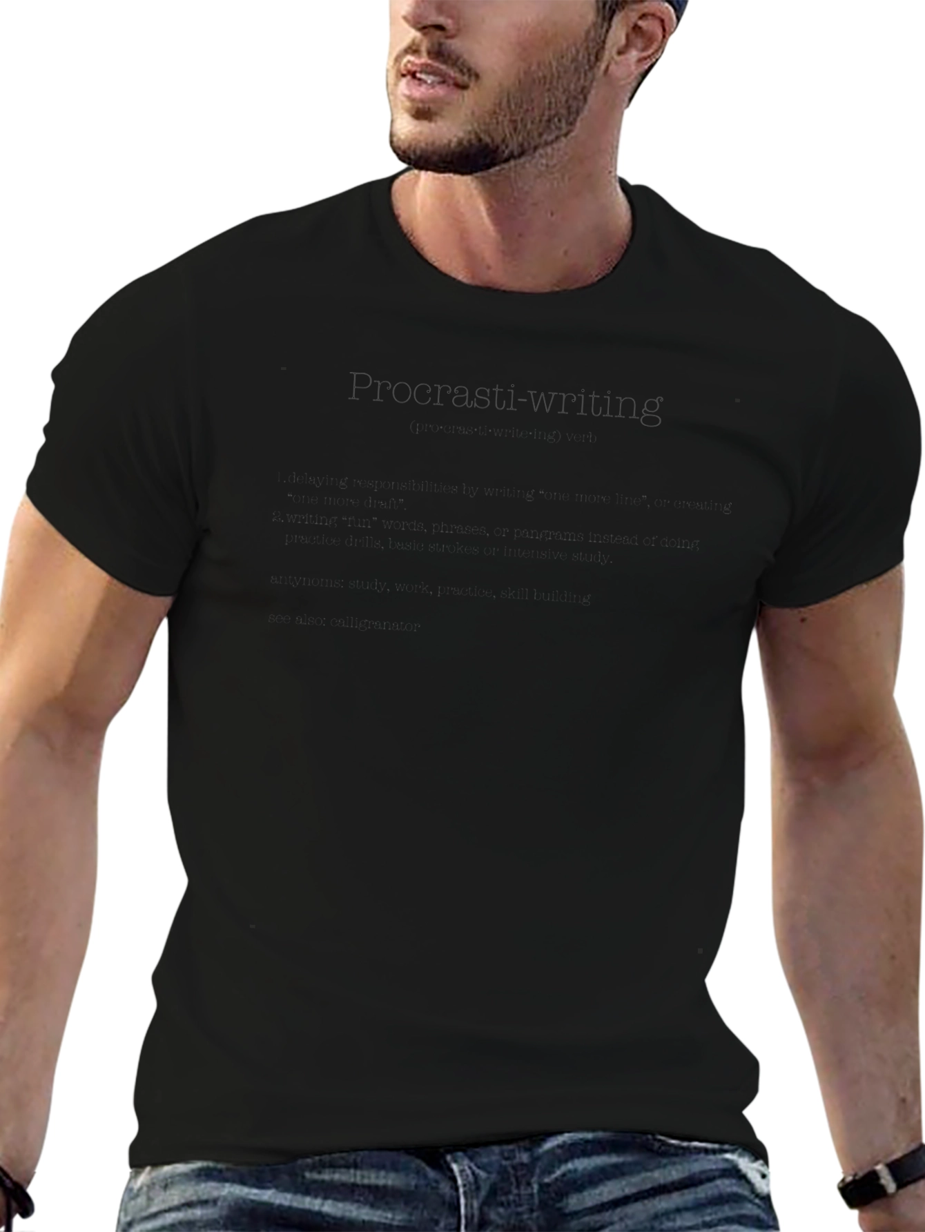 Mens Black Procrasti-writing Graphic T-Shirt