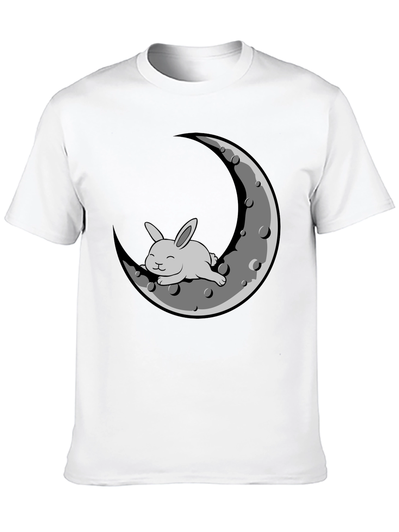 Rabbit on Moon Graphic T-Shirt - Black Cotton Blend