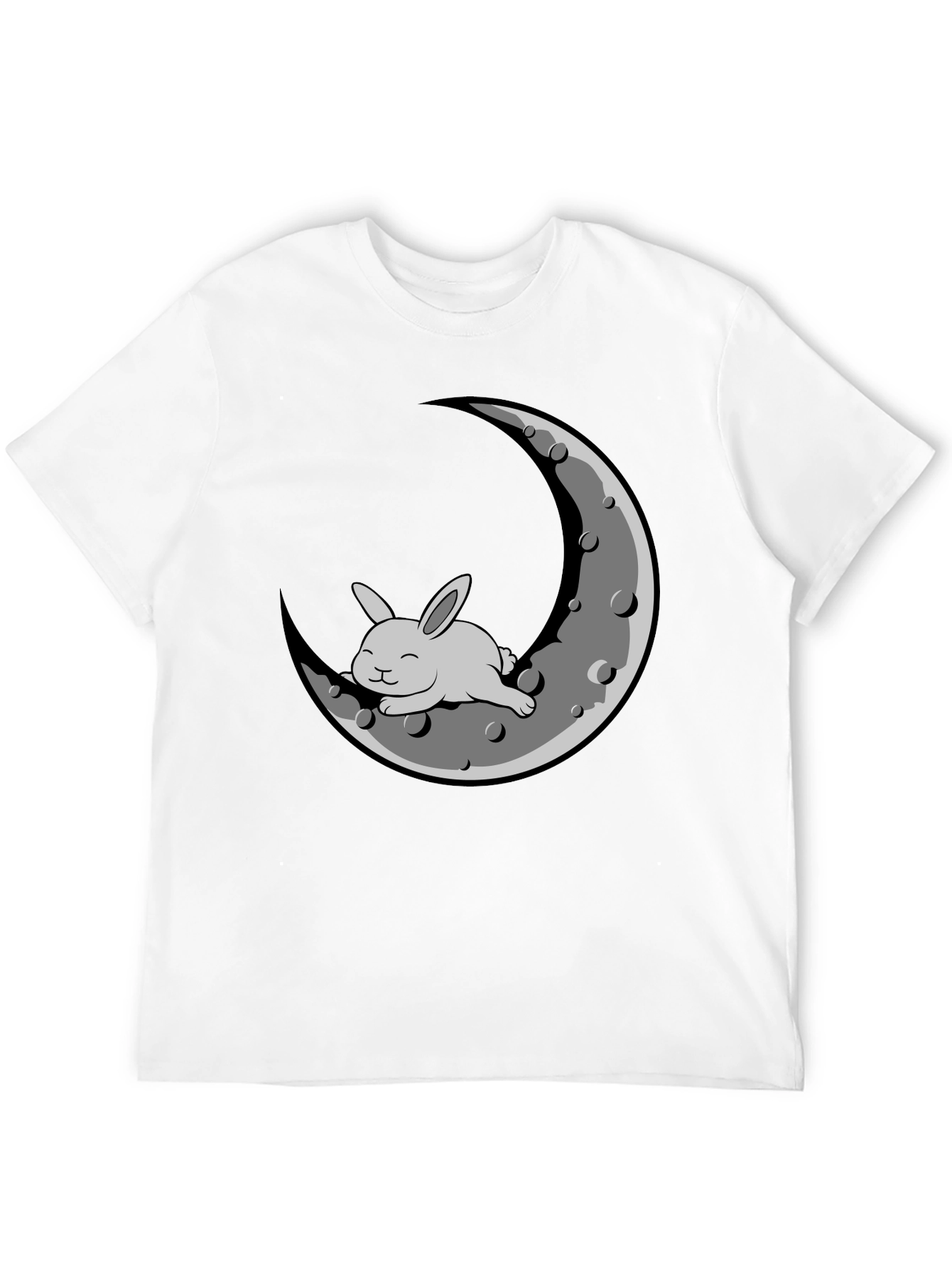 Rabbit on Moon Graphic T-Shirt - Black Cotton Blend