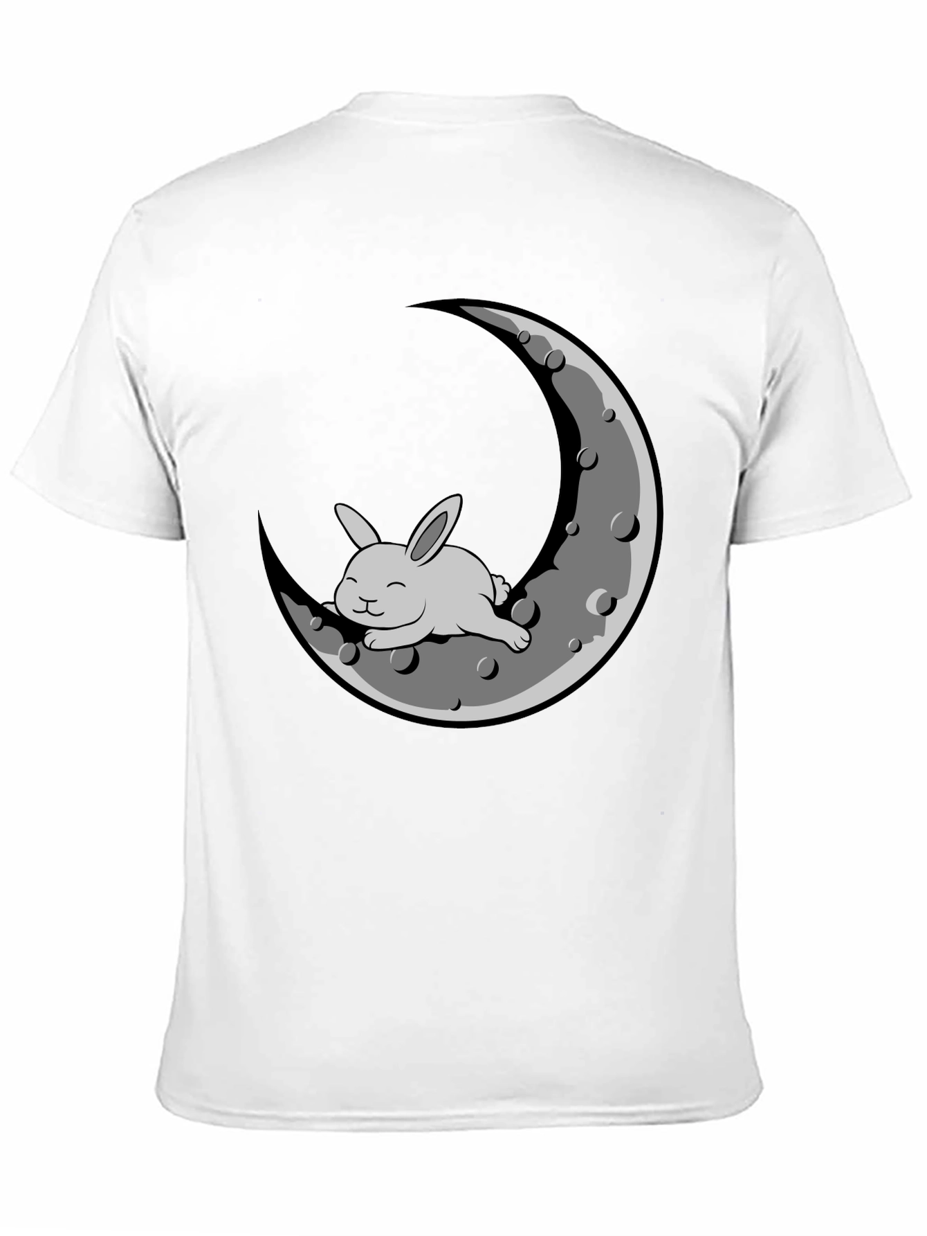 Rabbit on Moon Graphic T-Shirt - Black Cotton Blend