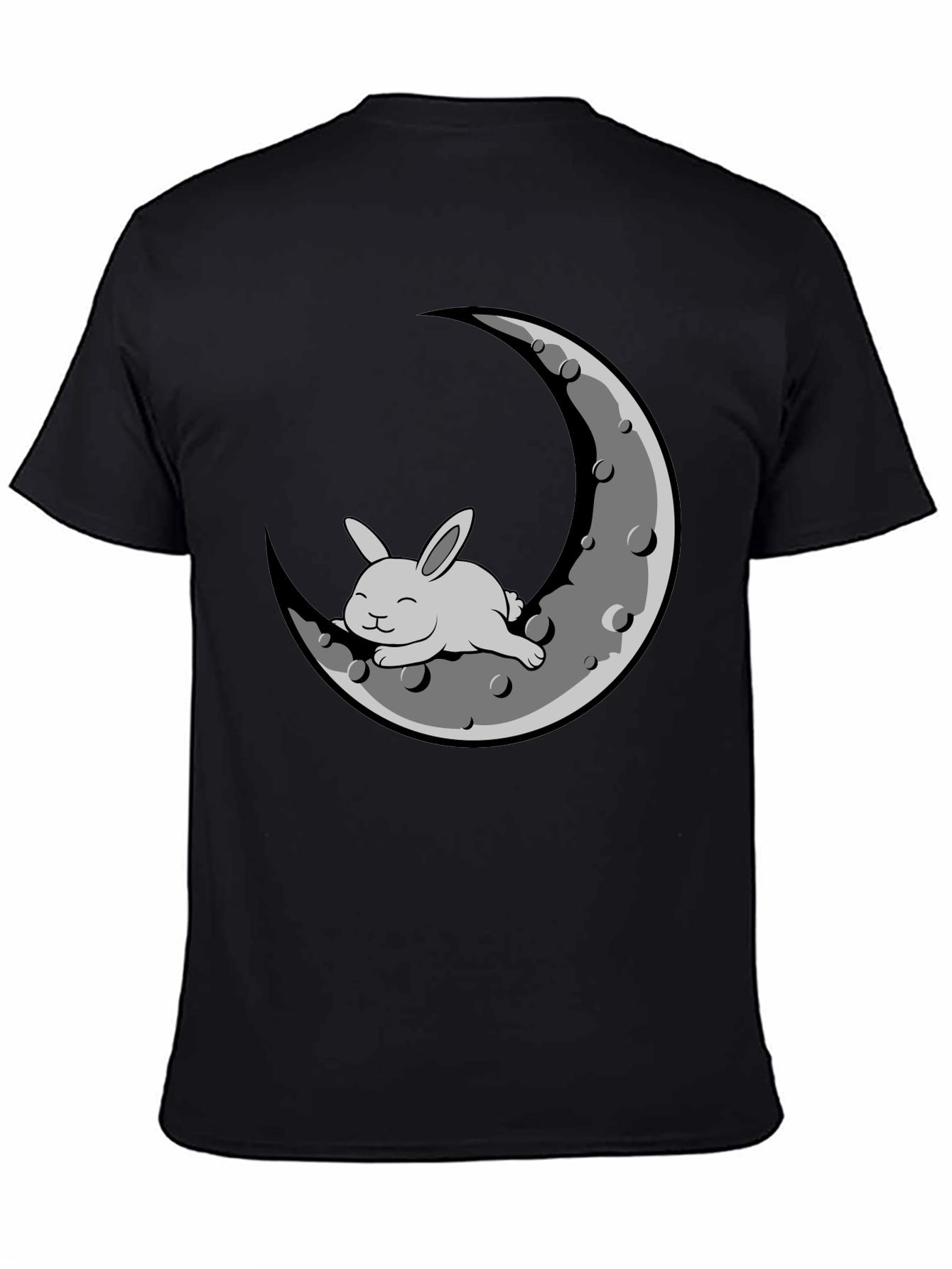 Rabbit on Moon Graphic T-Shirt - Black Cotton Blend