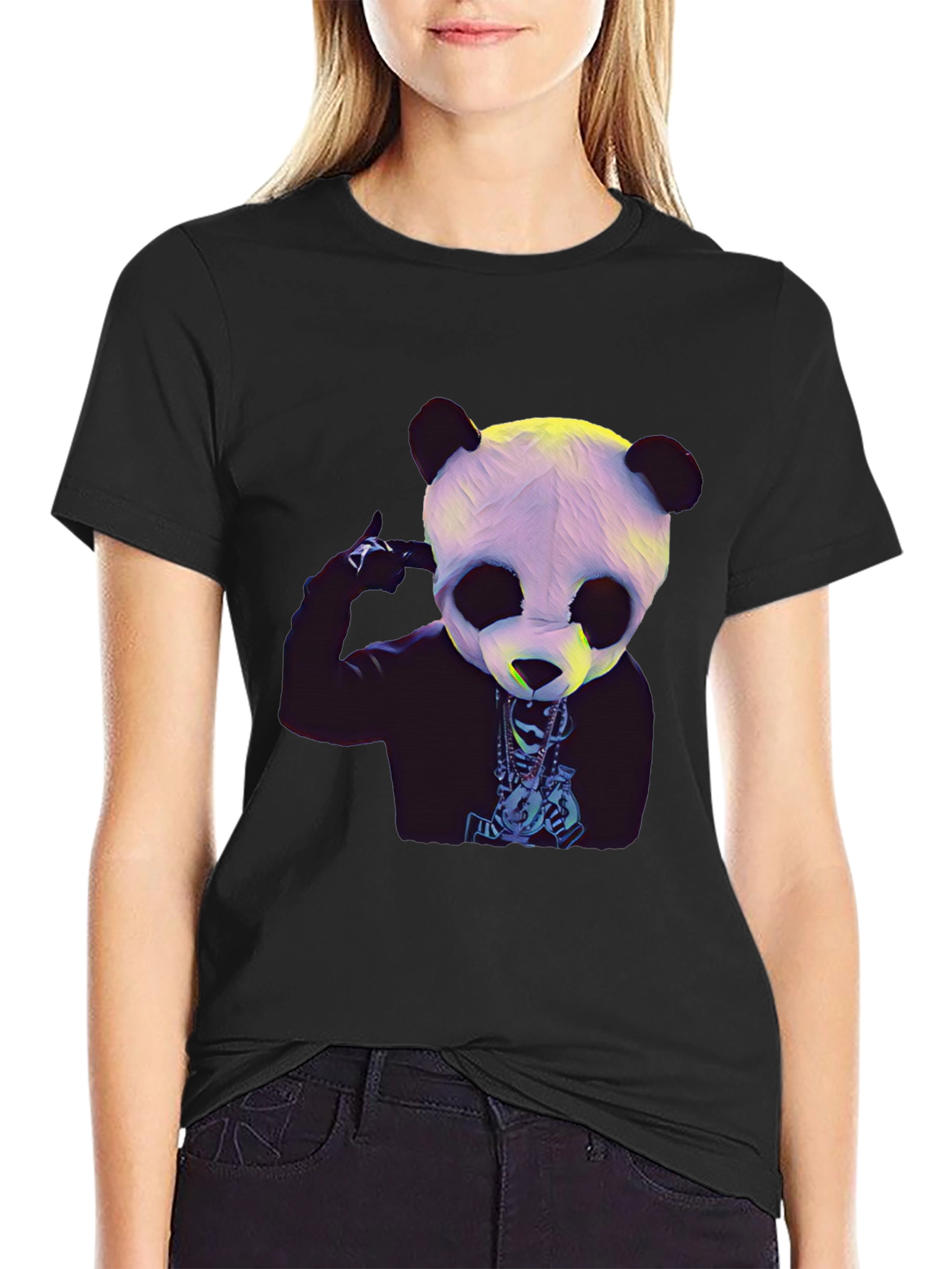 Panda Rapper Graphic T-Shirt - Black