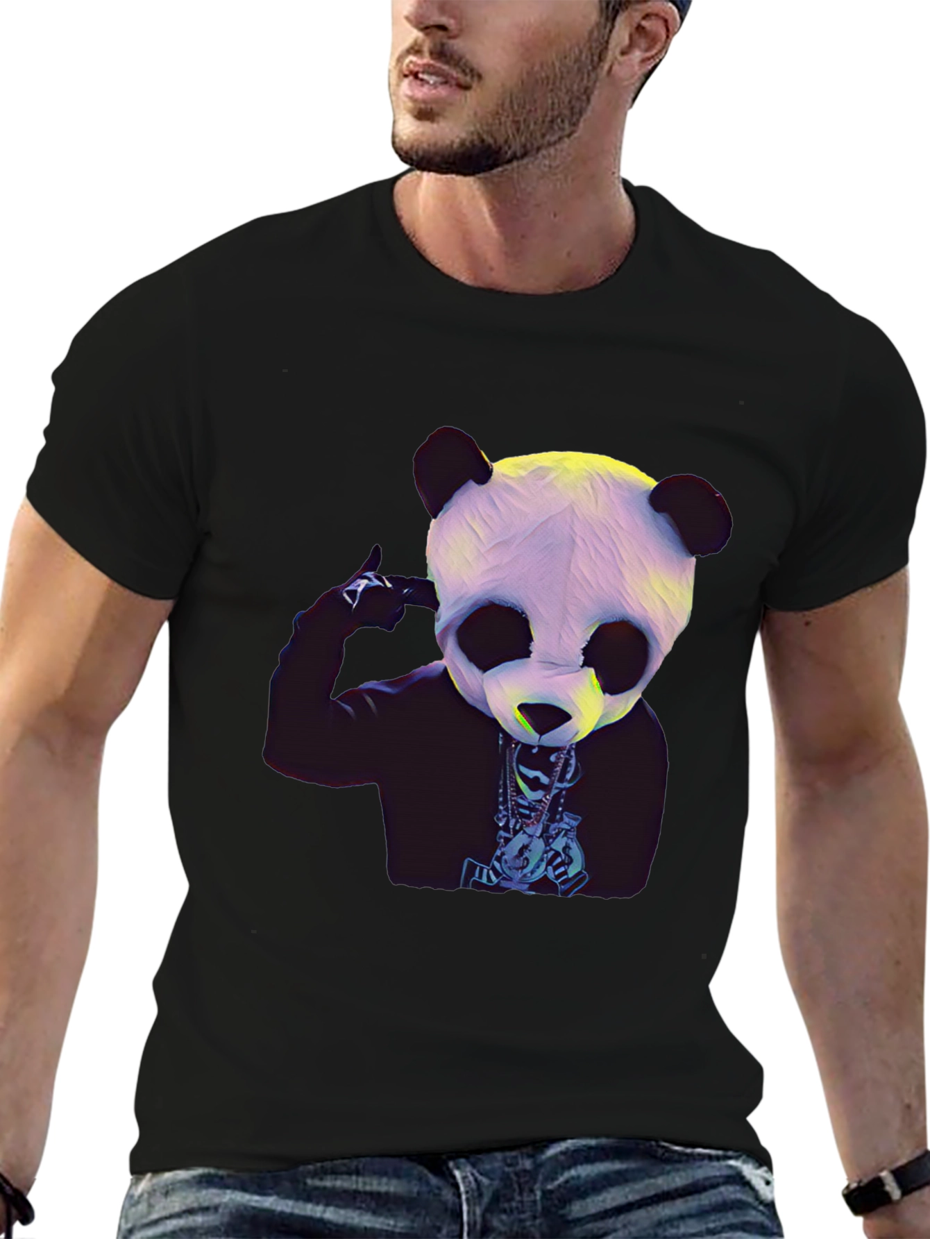Panda Rapper Graphic T-Shirt - Black
