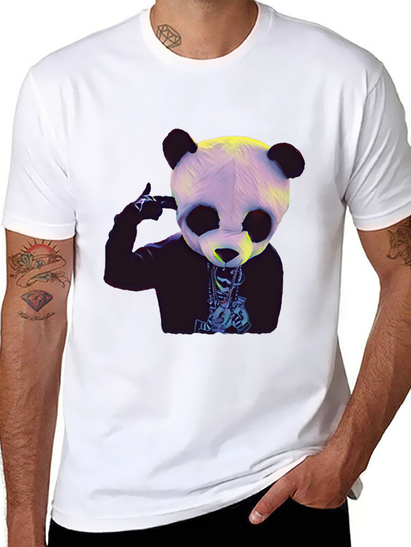 Panda Rapper Graphic T-Shirt - Black