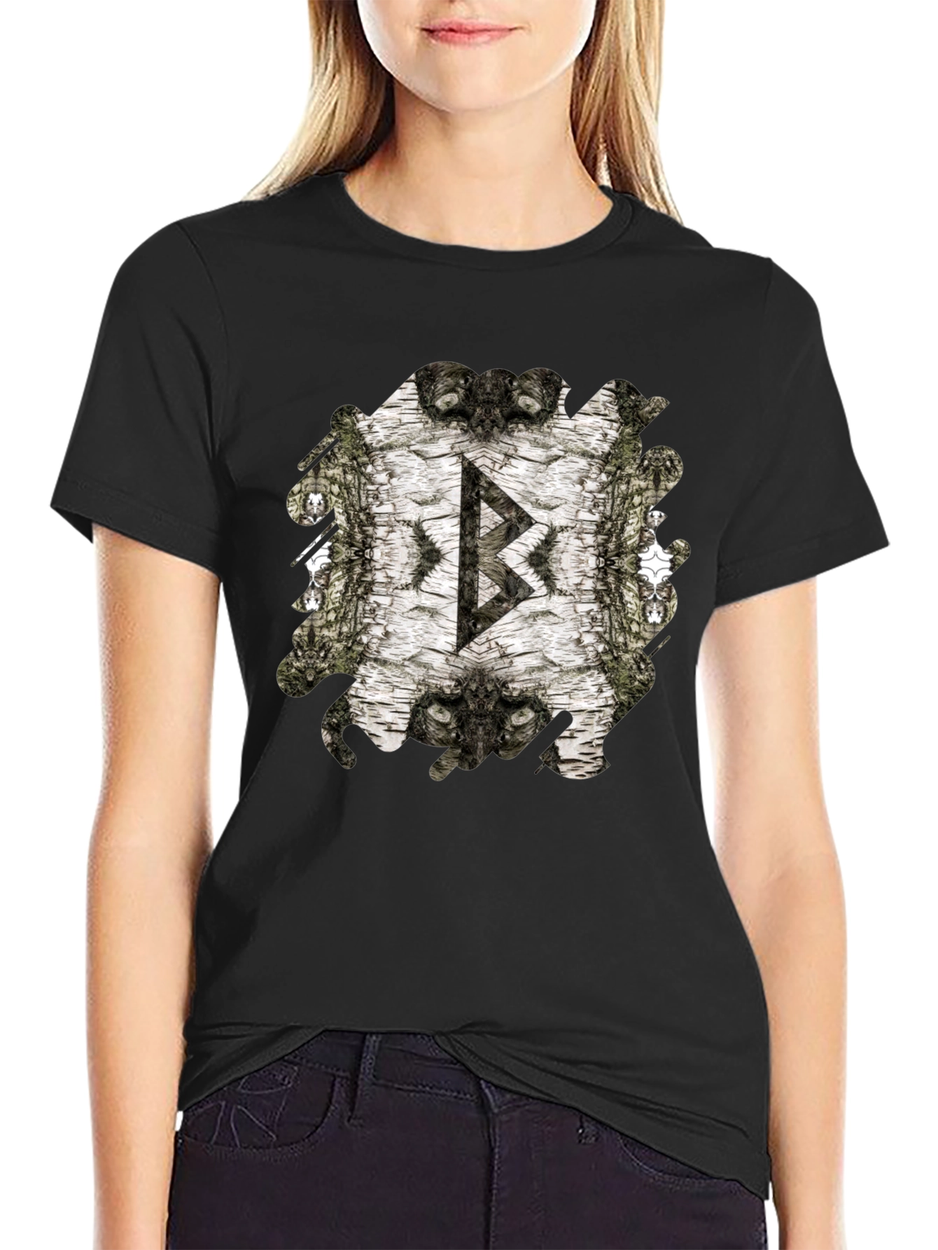 Viking Rune Birch Bark Mens Black T-Shirt