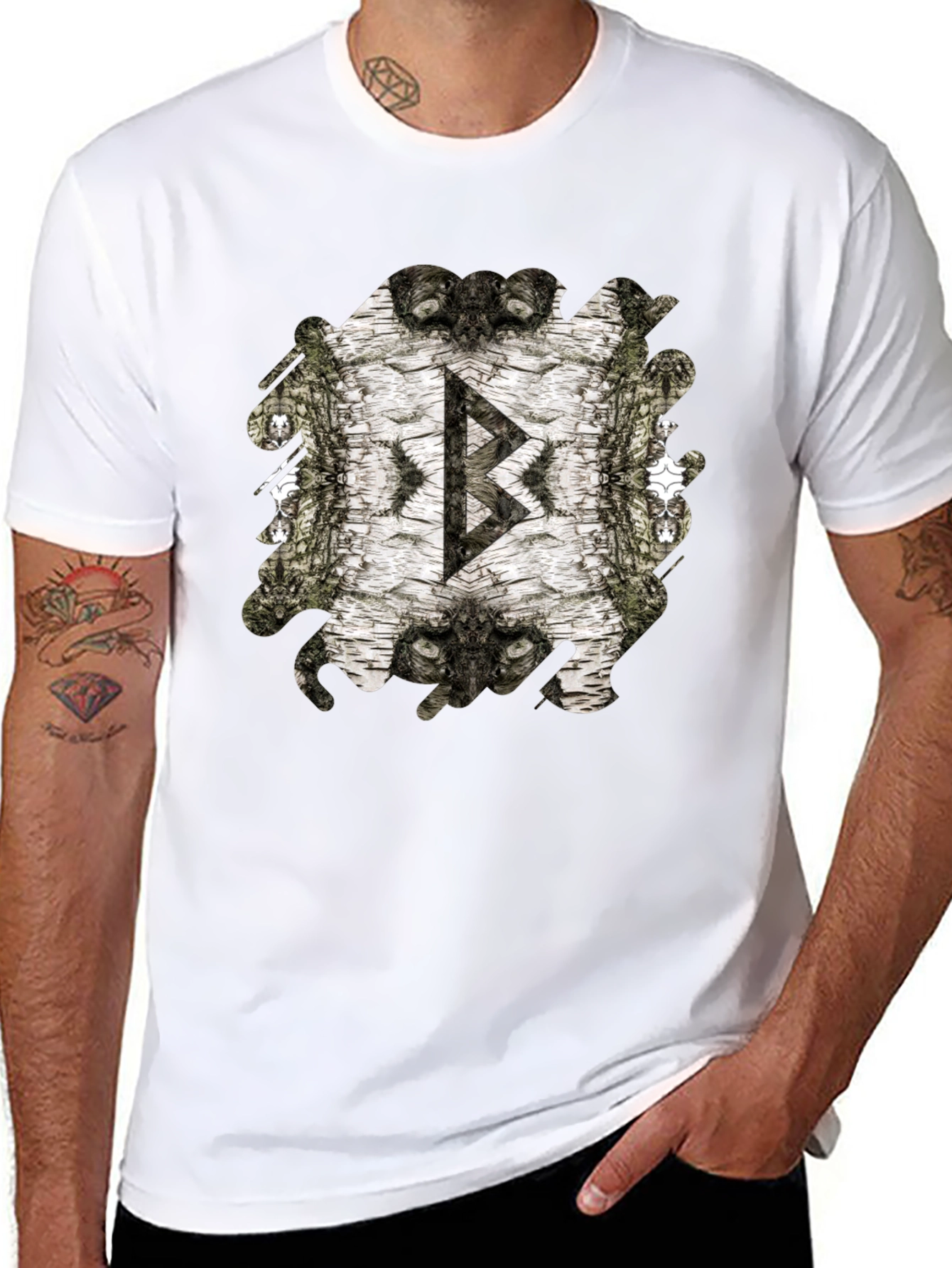 Viking Rune Birch Bark Mens Black T-Shirt