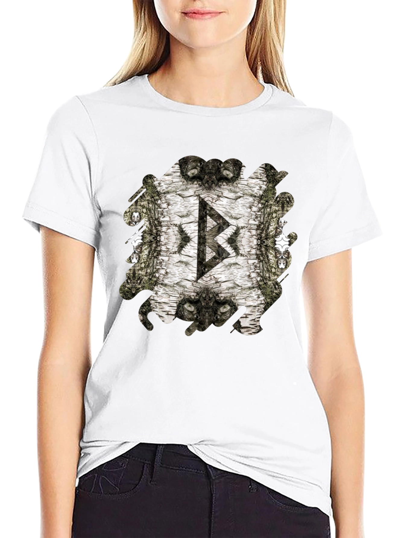 Viking Rune Birch Bark Mens Black T-Shirt