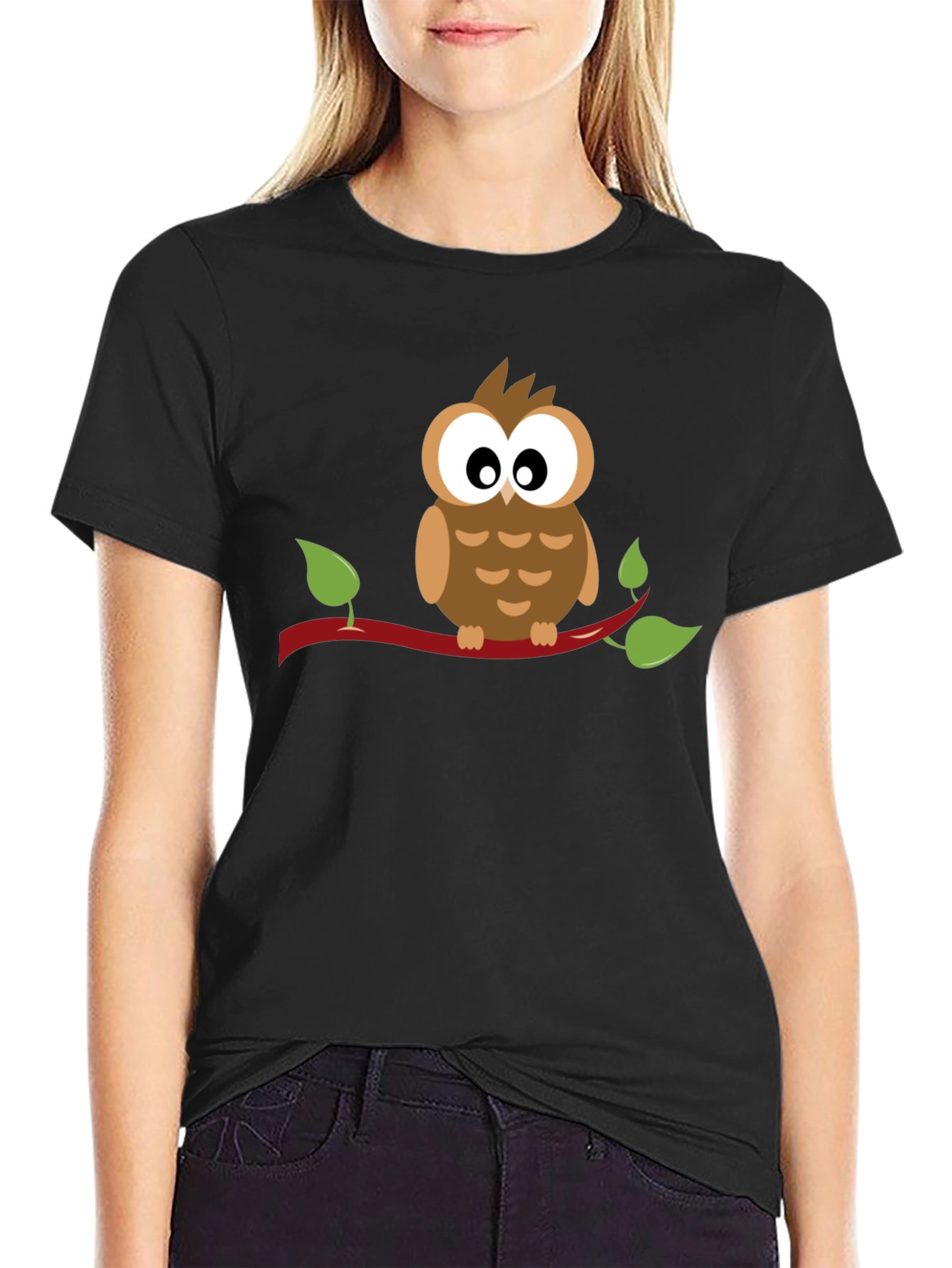 Owl on Branch Graphic Tee - Unisex Black T-Shirt