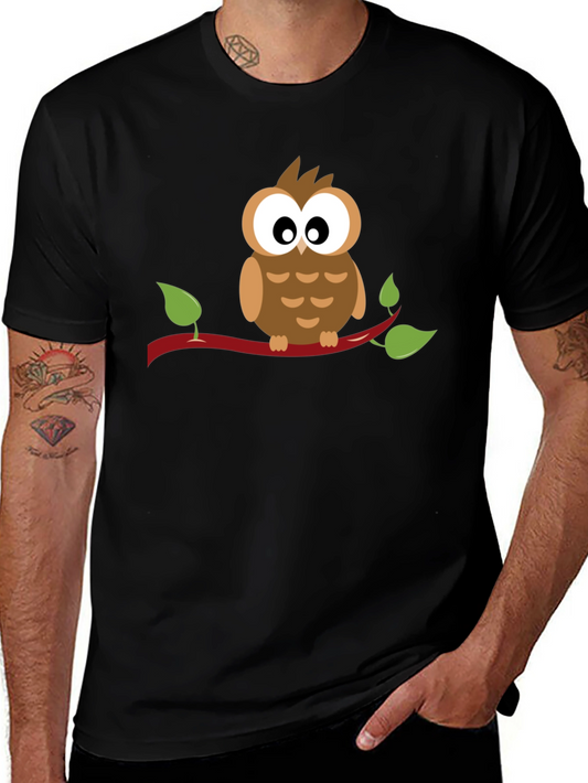 Owl on Branch Graphic Tee - Unisex Black T-Shirt