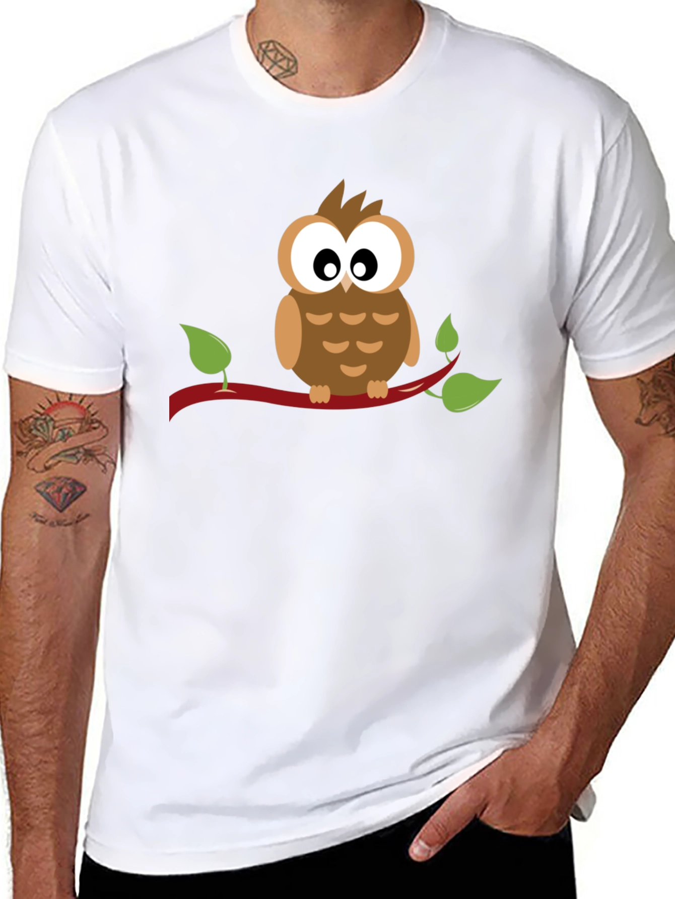 Owl on Branch Graphic Tee - Unisex Black T-Shirt