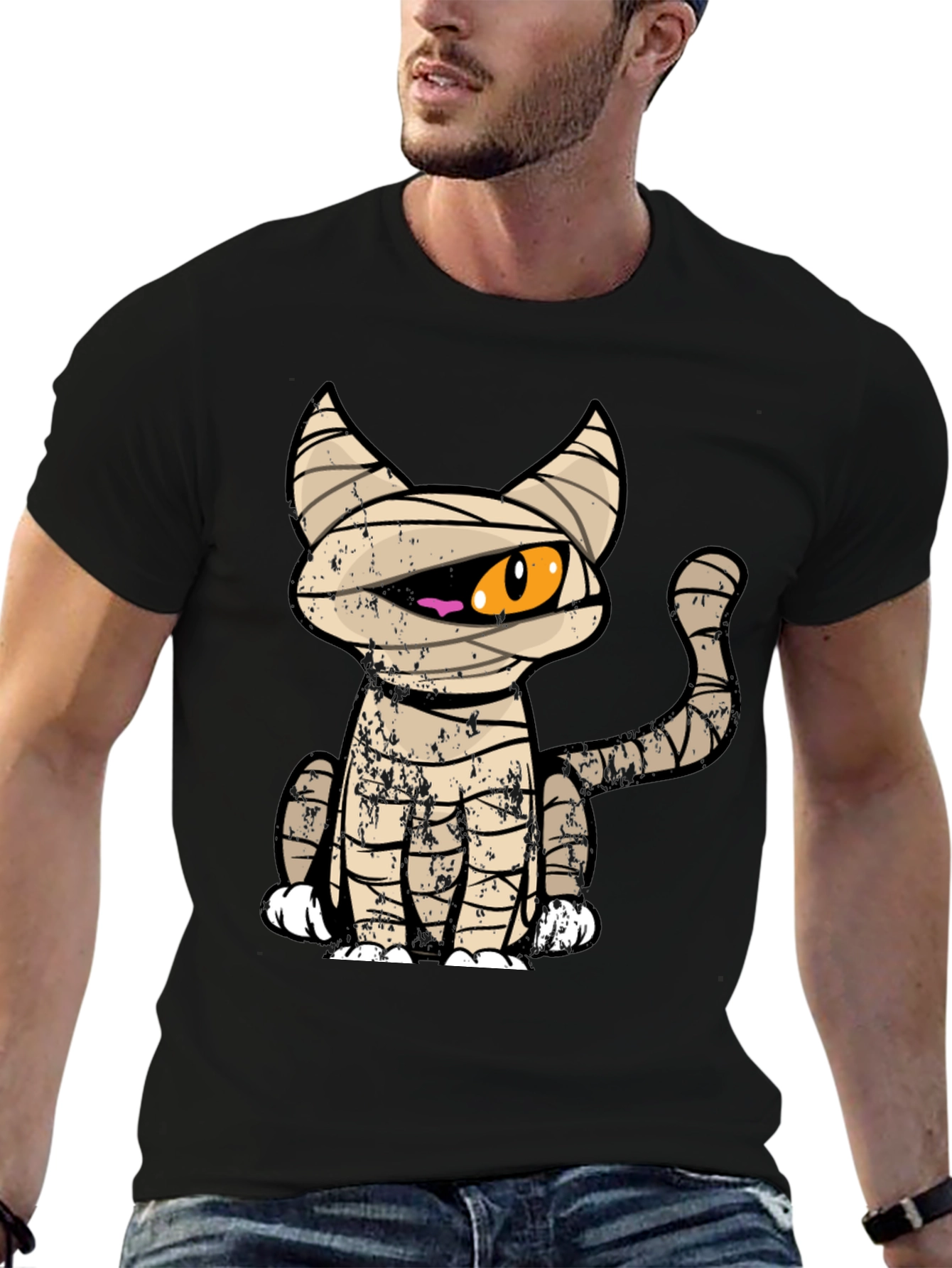 Mummy Cat Graphic Tee - Halloween T-Shirt
