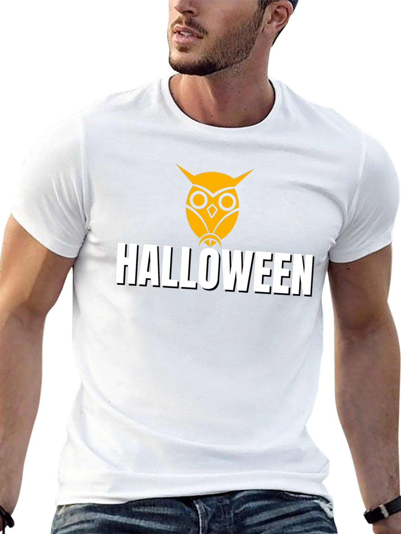 Halloween Owl Graphic Tee - Black Cotton Shirt