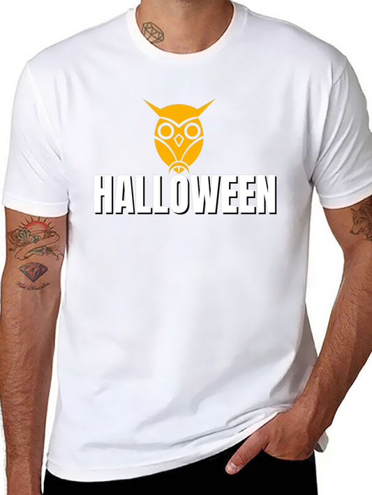 Halloween Owl Graphic Tee - Black Cotton Shirt