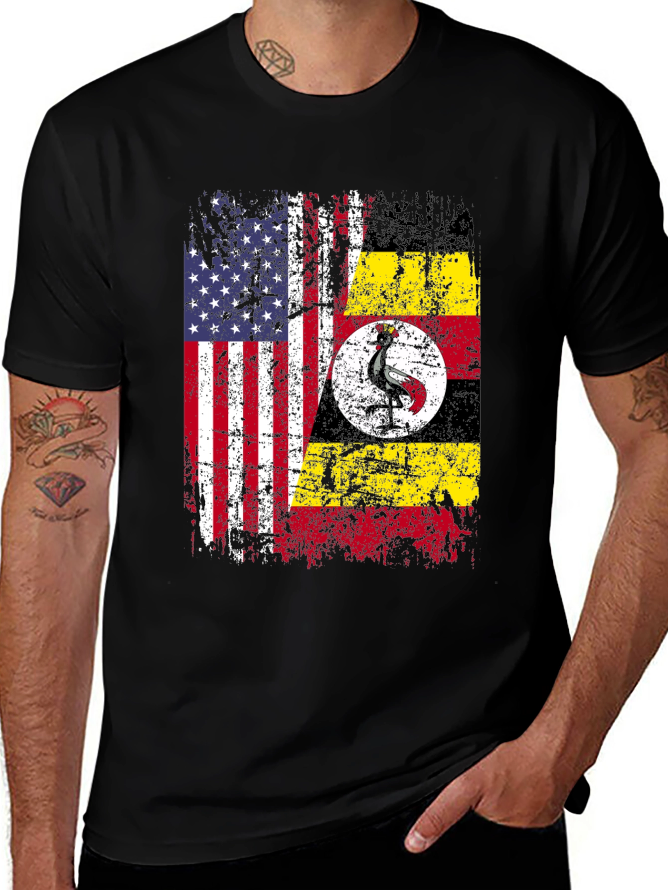 USA Uganda Flags Distressed T-Shirt