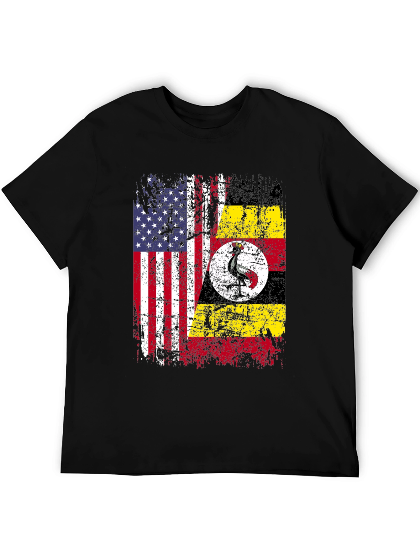 USA Uganda Flags Distressed T-Shirt